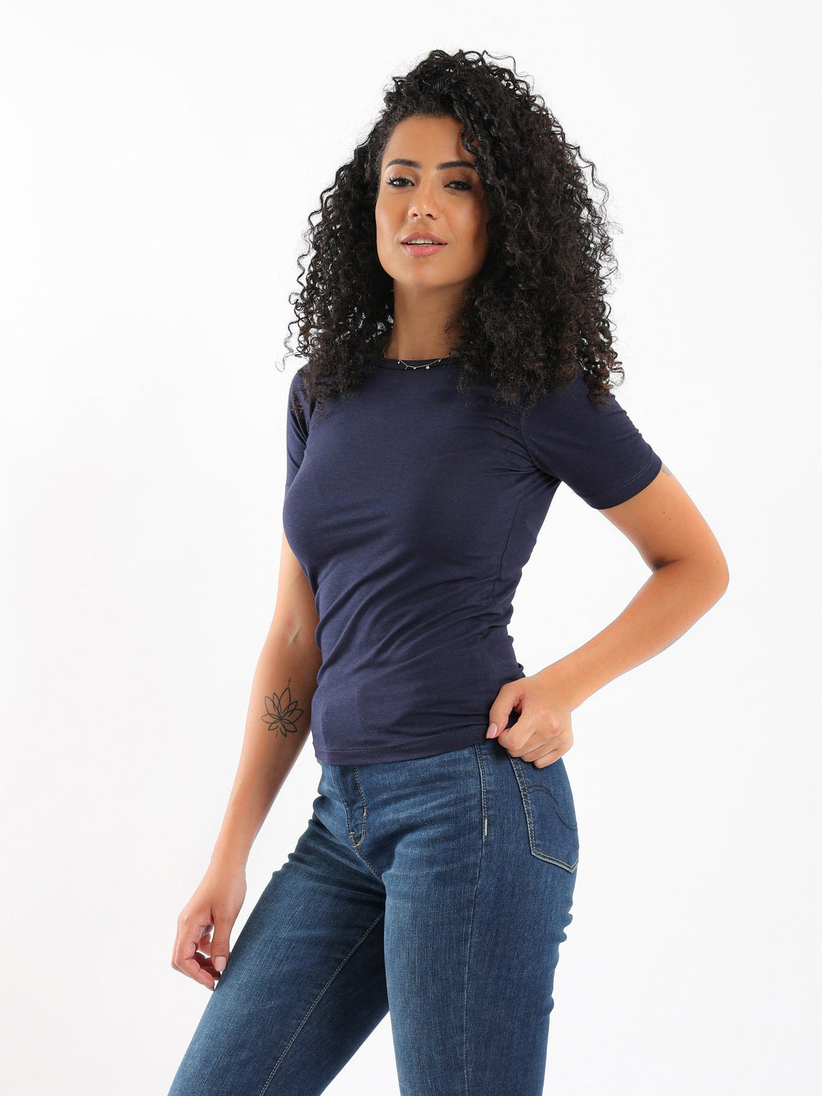 Women Basic Shirt, Short Sleeve - Red Cotton