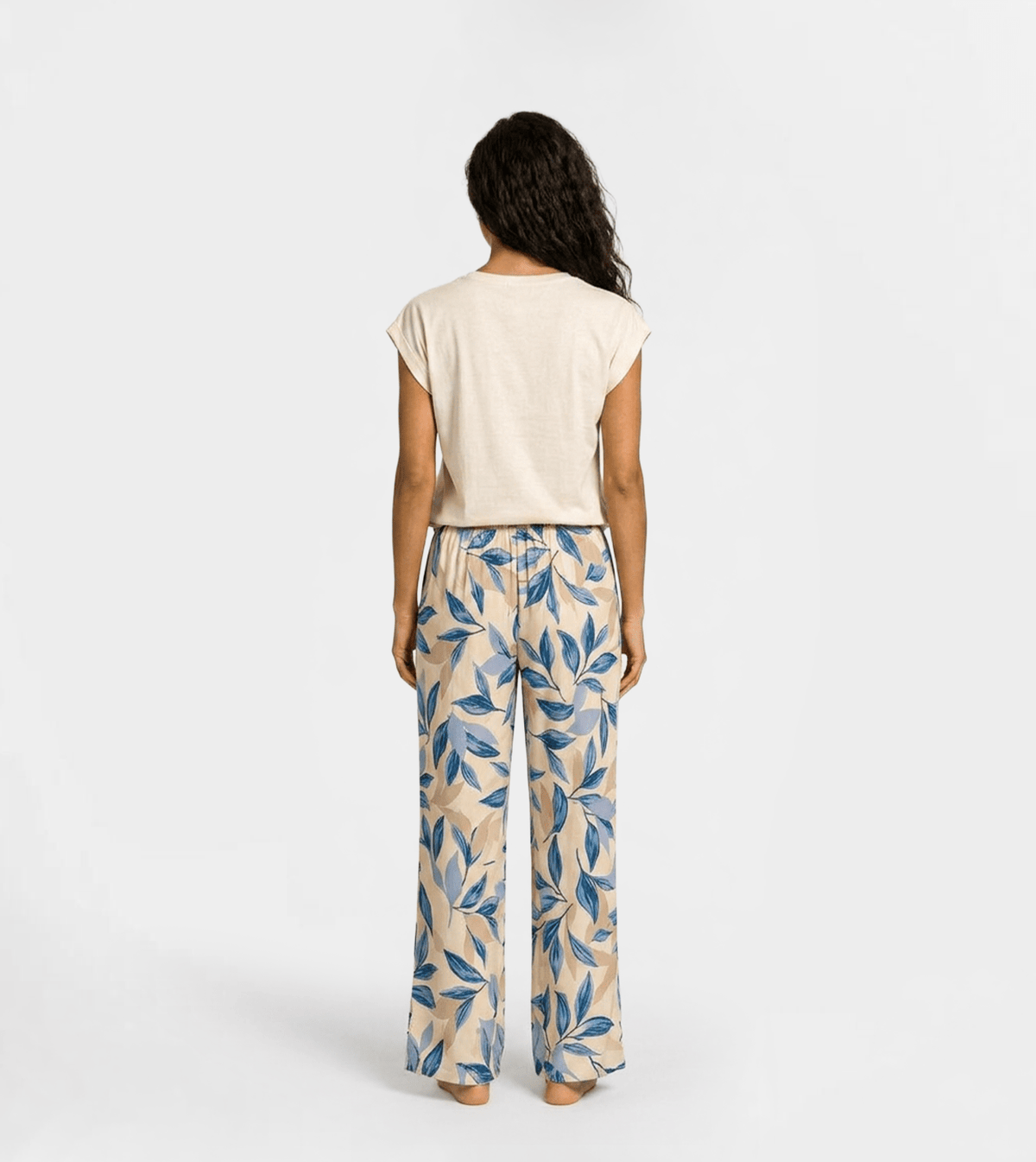 Women "Beauty" Cotton Pajama Set Blue in White - Red Cotton
