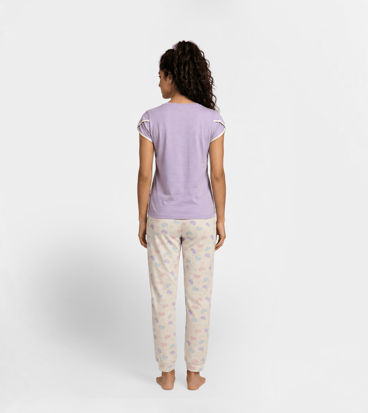 Women Cute Love Print Pajama Set - Red Cotton