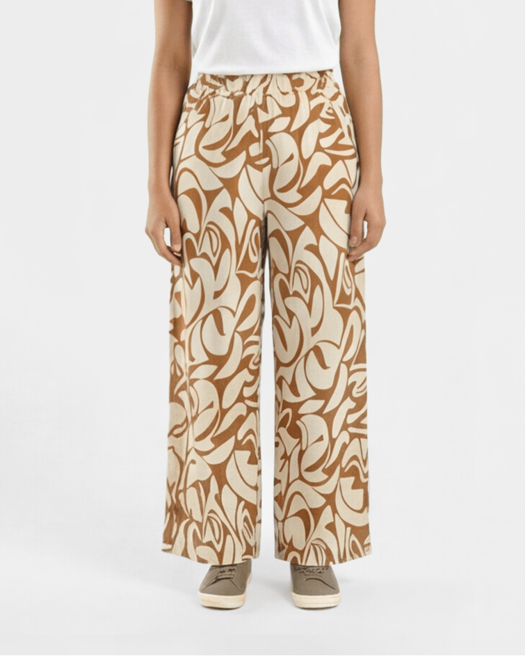 Women Essential Tee & Abstract Printed Wide-Leg Set - Red Cotton
