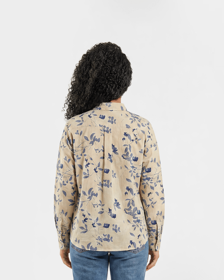 Women Floral Button-Up Shirt - Red Cotton