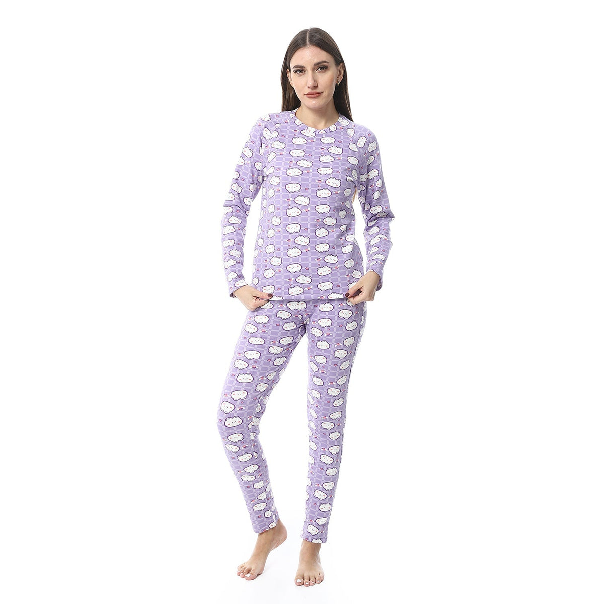 Women Printed Thermal Set Padded Inside - Purple - Red Cotton