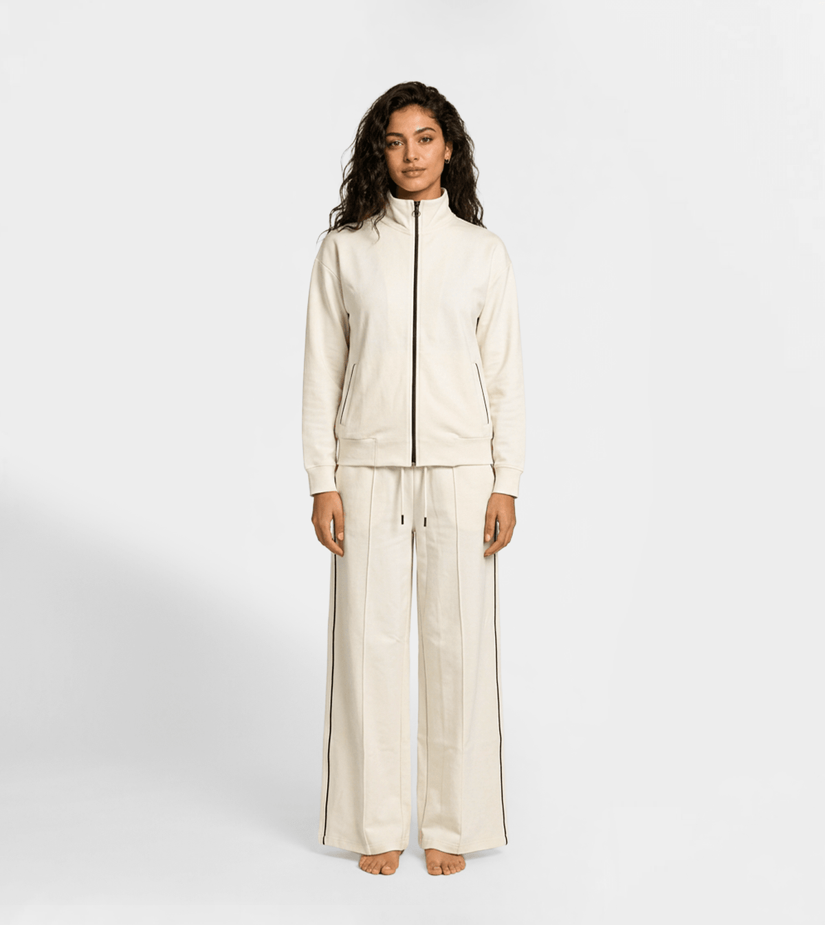 Women Relaxed TrackSuit Set Off White - Red Cotton