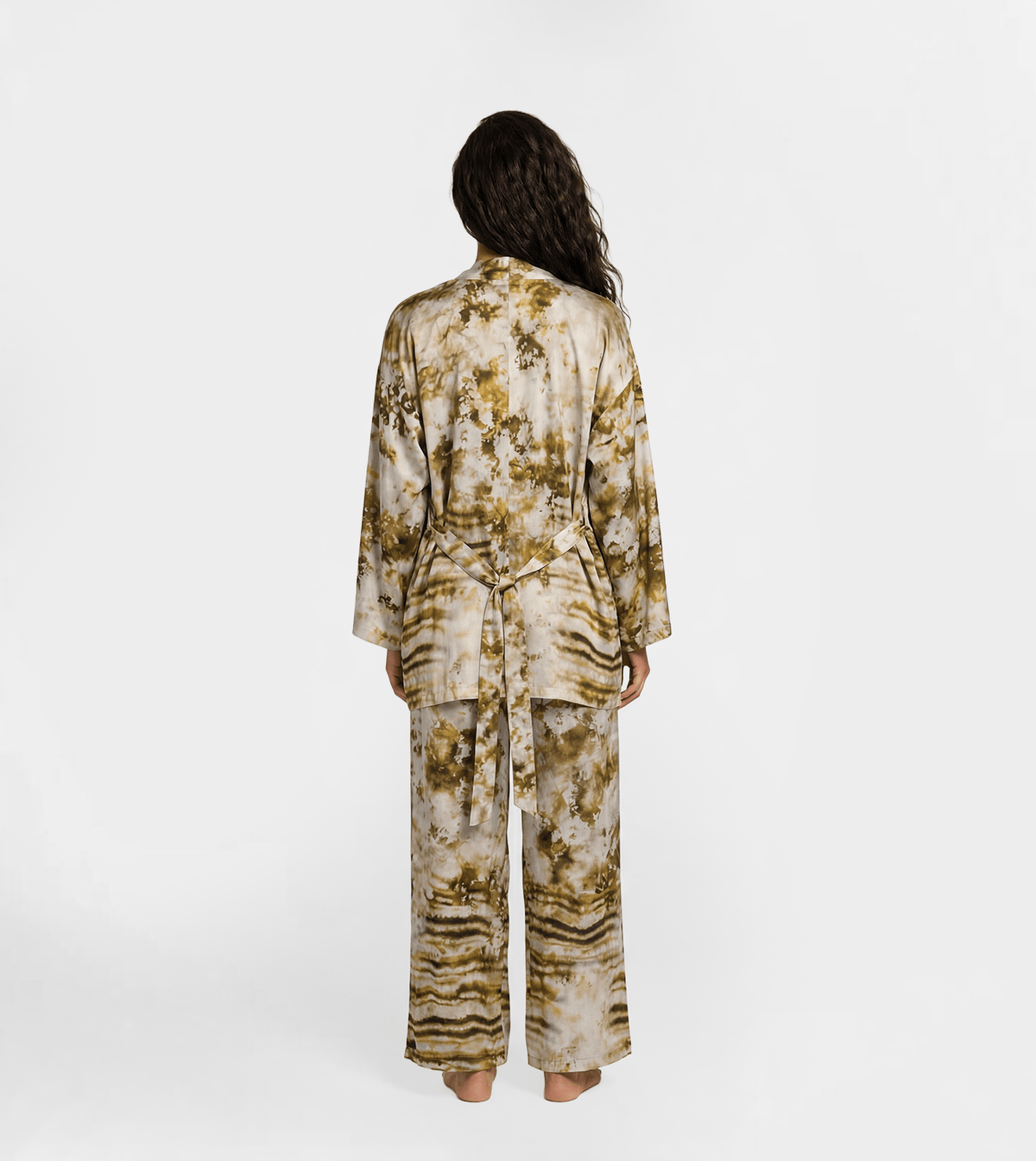 Women Shirt & Wide Leg Pants Set-Beige - Red Cotton