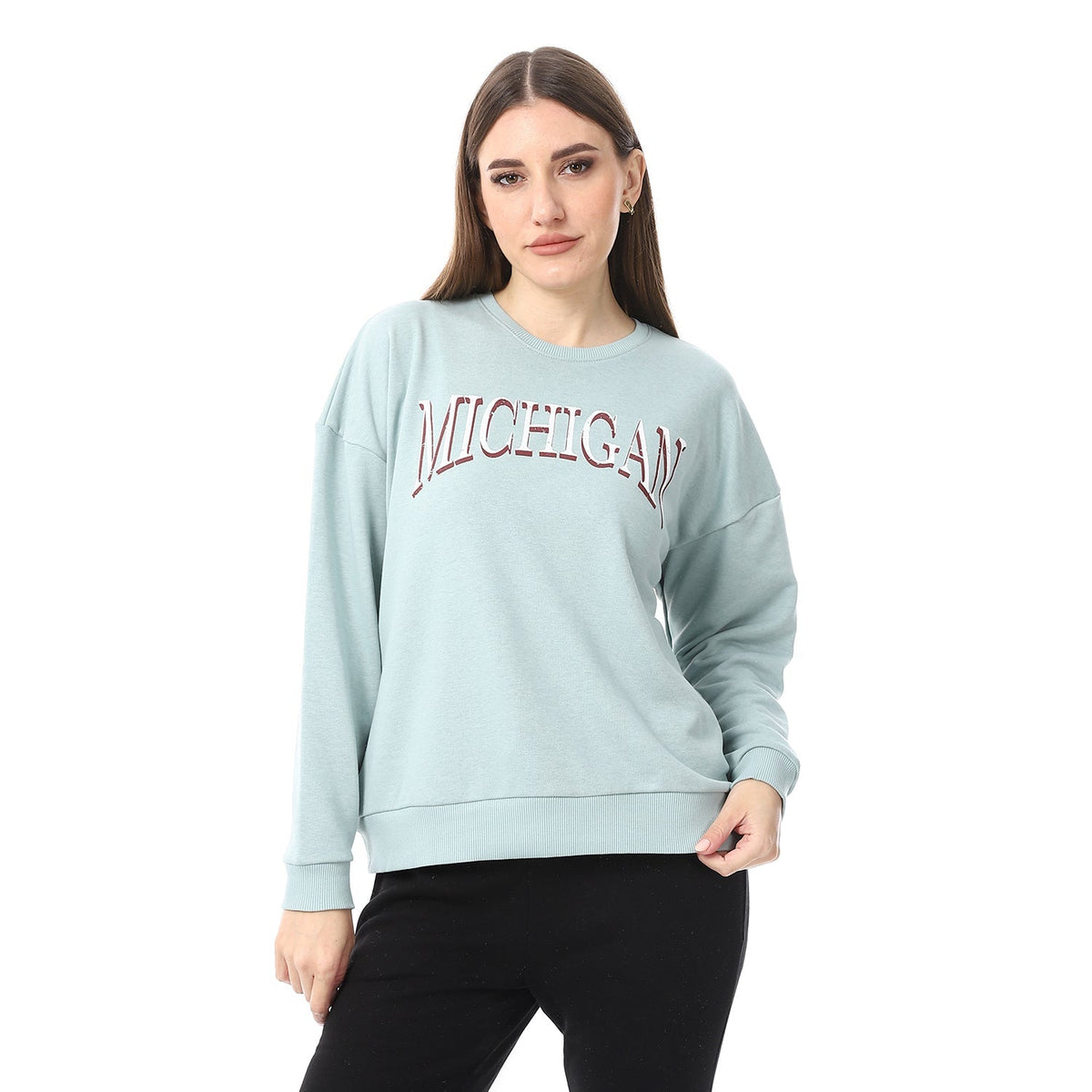 Women Sweatshirt With Prints - Mint - Red Cotton