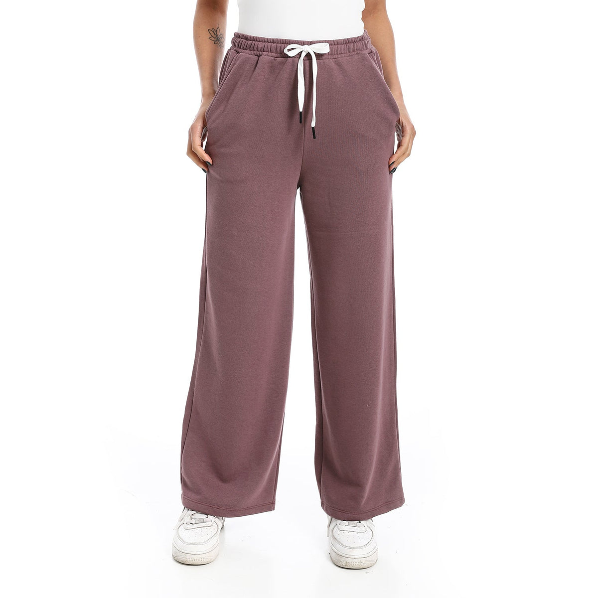 Women's Autum Wide Leg Trousers - Multicolor - Red Cotton