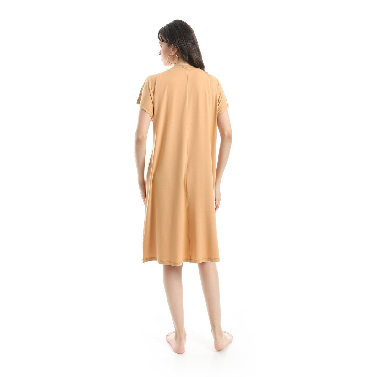 Women’s Beige Short-Sleeve Cotton Nightgown - Red Cotton