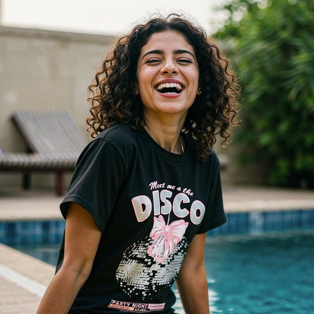 Women’s Black “Meet Me at the Disco” Graphic T-Shirt - Red Cotton