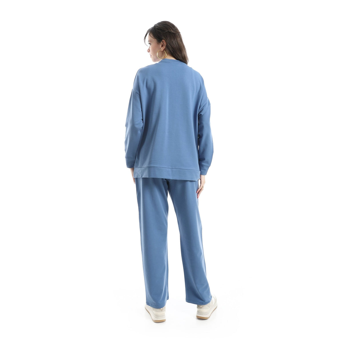 Women’s Blue Embroidered Activewear Set – Sweatshirt & Pants - Red Cotton