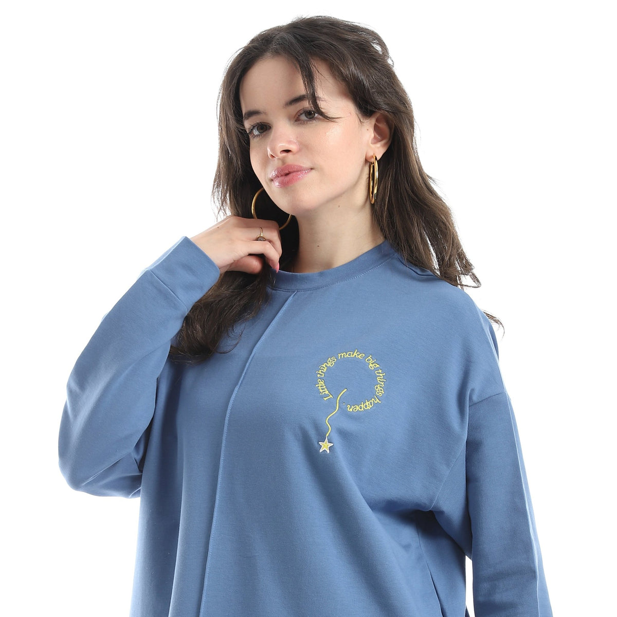 Women’s Blue Embroidered Activewear Set – Sweatshirt & Pants - Red Cotton