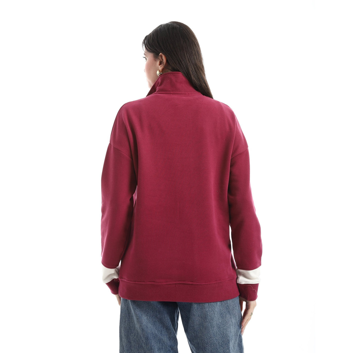 Women’s Half-Zip Sweatshirt with Pocket - Red Cotton