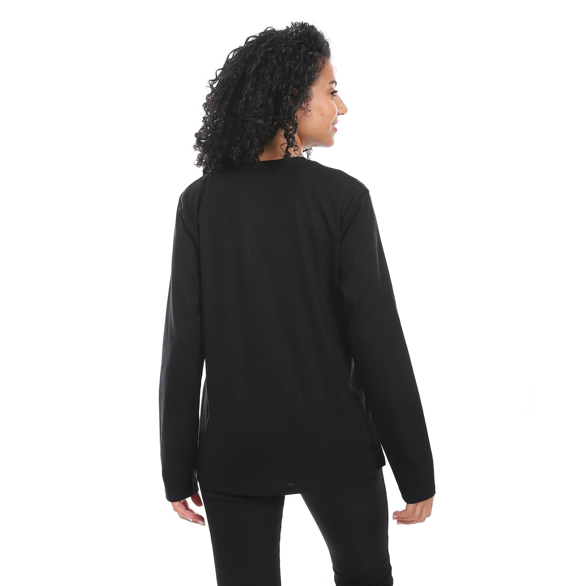 Women's Long Sleeve T-Shirt with Summer Tropic Print - Black - Red Cotton