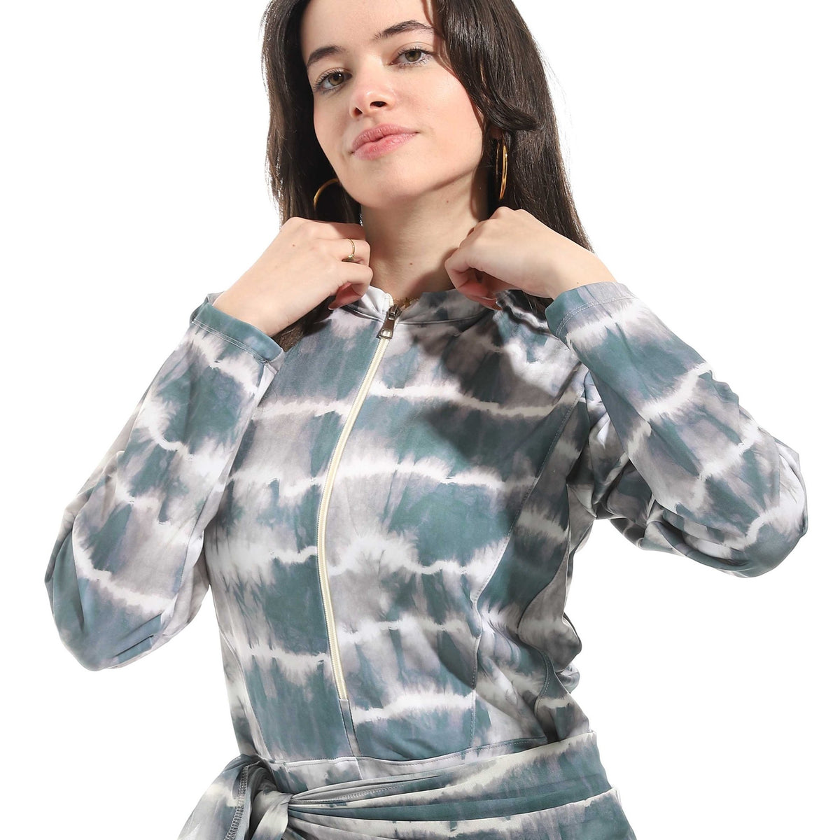 Women's Modest Swimwear Set - Grey Marble - Red Cotton