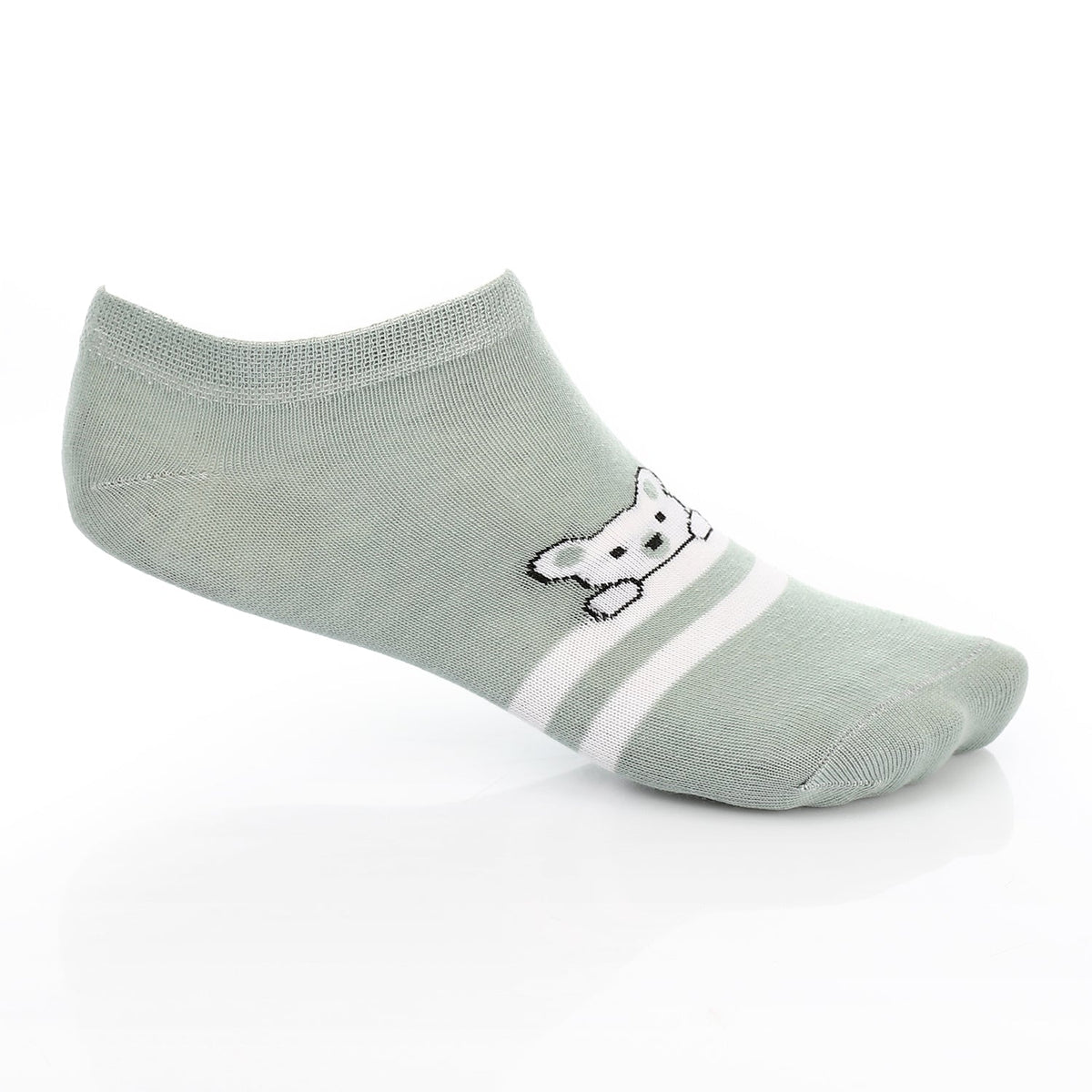 Women's No Show Socks With Drawings - Mint - Red Cotton