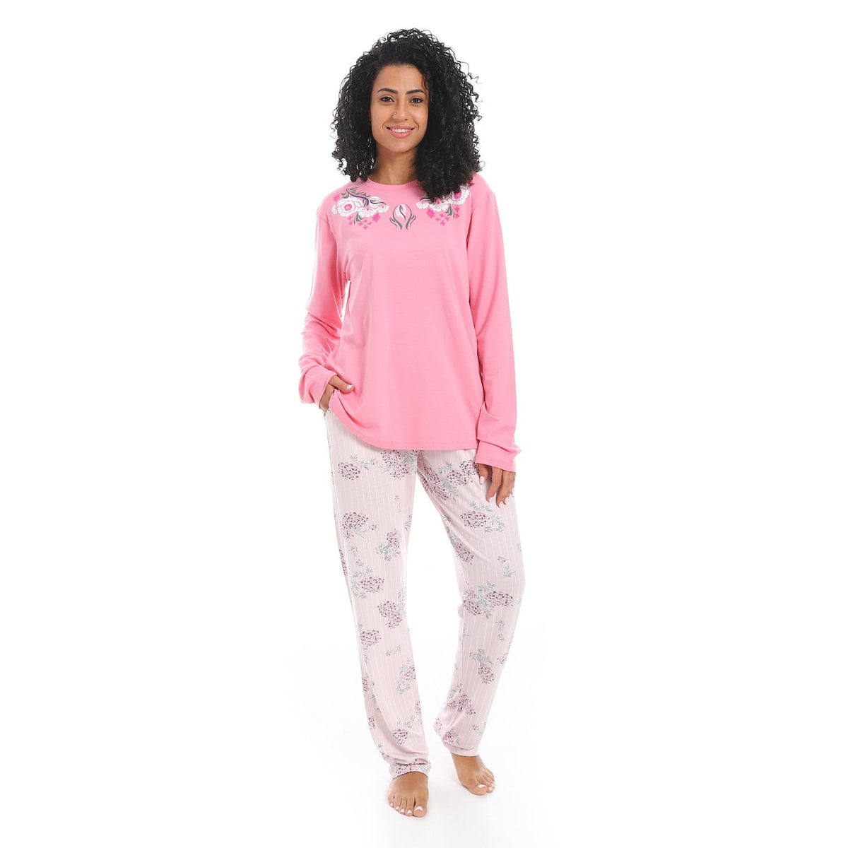 Women's Summer Pajama - Floral Pants - Rose - Red Cotton