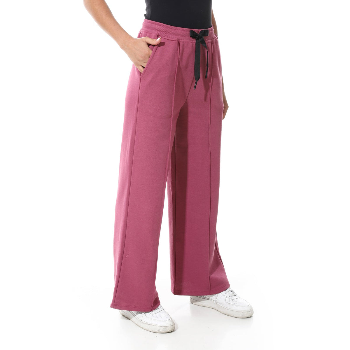 Women's Summer Wide Leg Trousers - Burgundy - Red Cotton