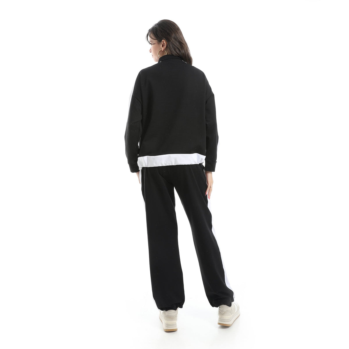 Women's Two-Tone Zip-Up Tracksuit – Black & White - Red Cotton
