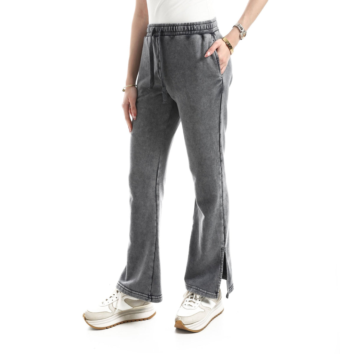 Women's Vintage-Wash High-Rise Flare Pants - Red Cotton