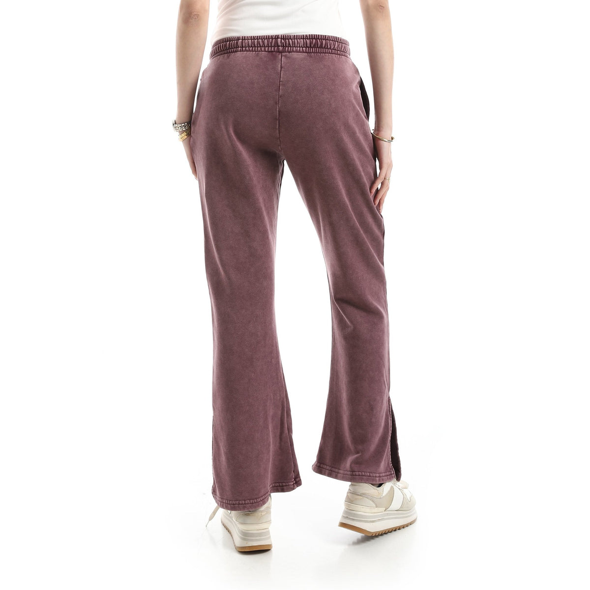 Women's Vintage-Wash High-Rise Flare Pants - Red Cotton