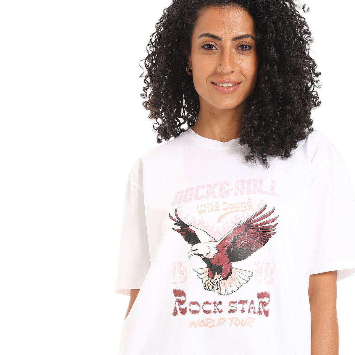 Women's White "Rock Star" Graphic T-shirt - Red Cotton