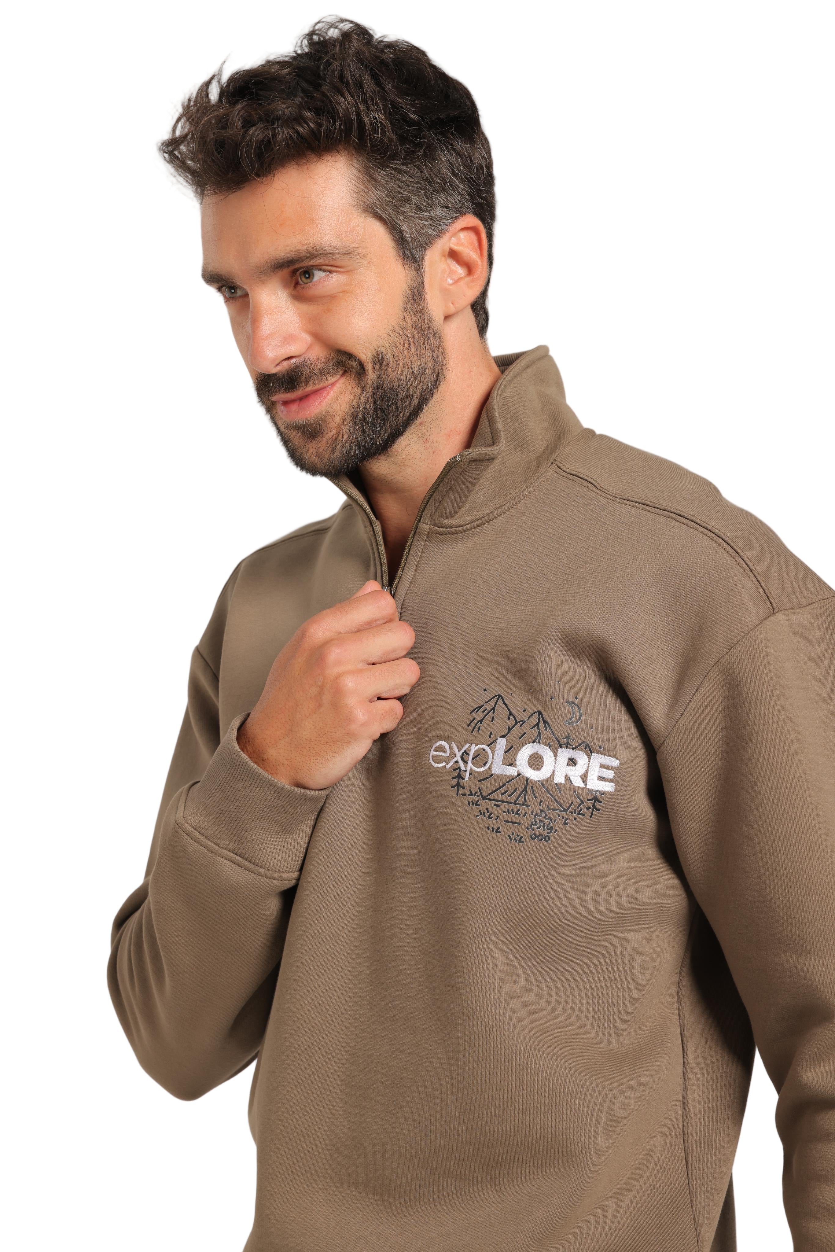 Tracksuit Loungewear Men's Quarter-Zip Oversized Set - Olive