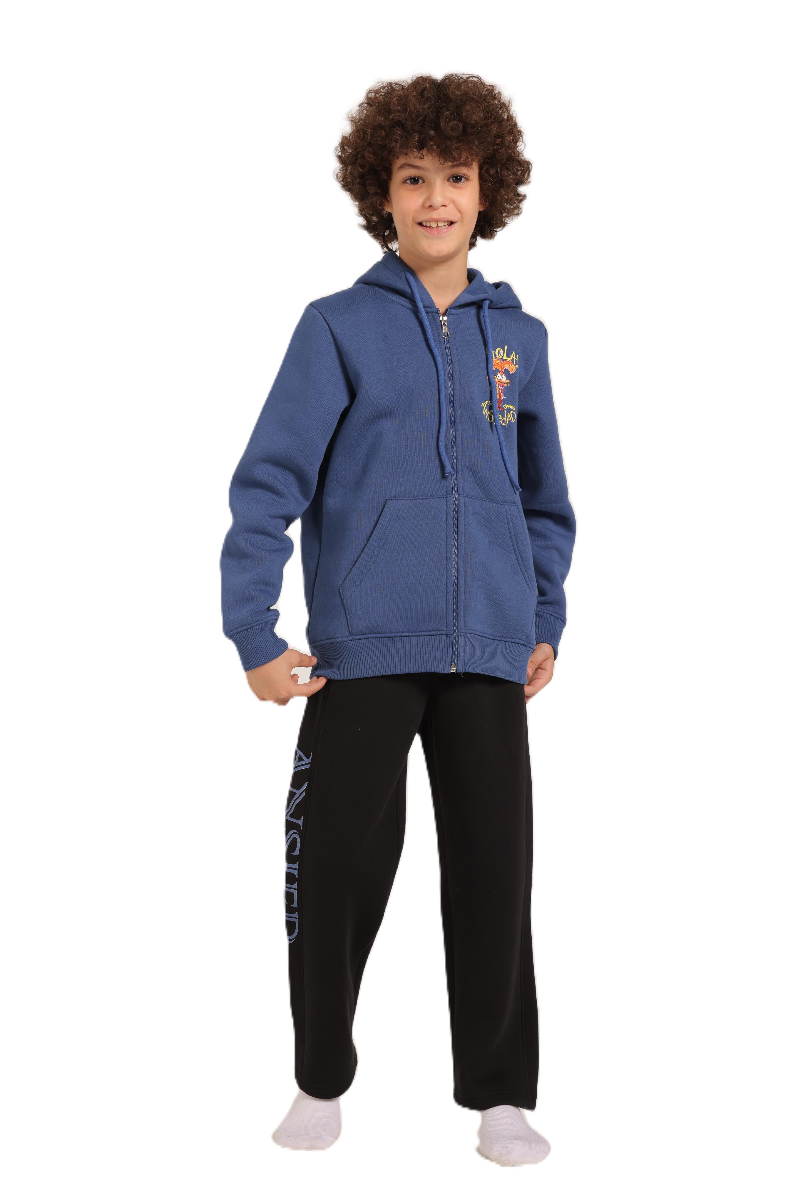 Boy's Zipped Hoodie and Pants Set - Cozy Winter Loungewear