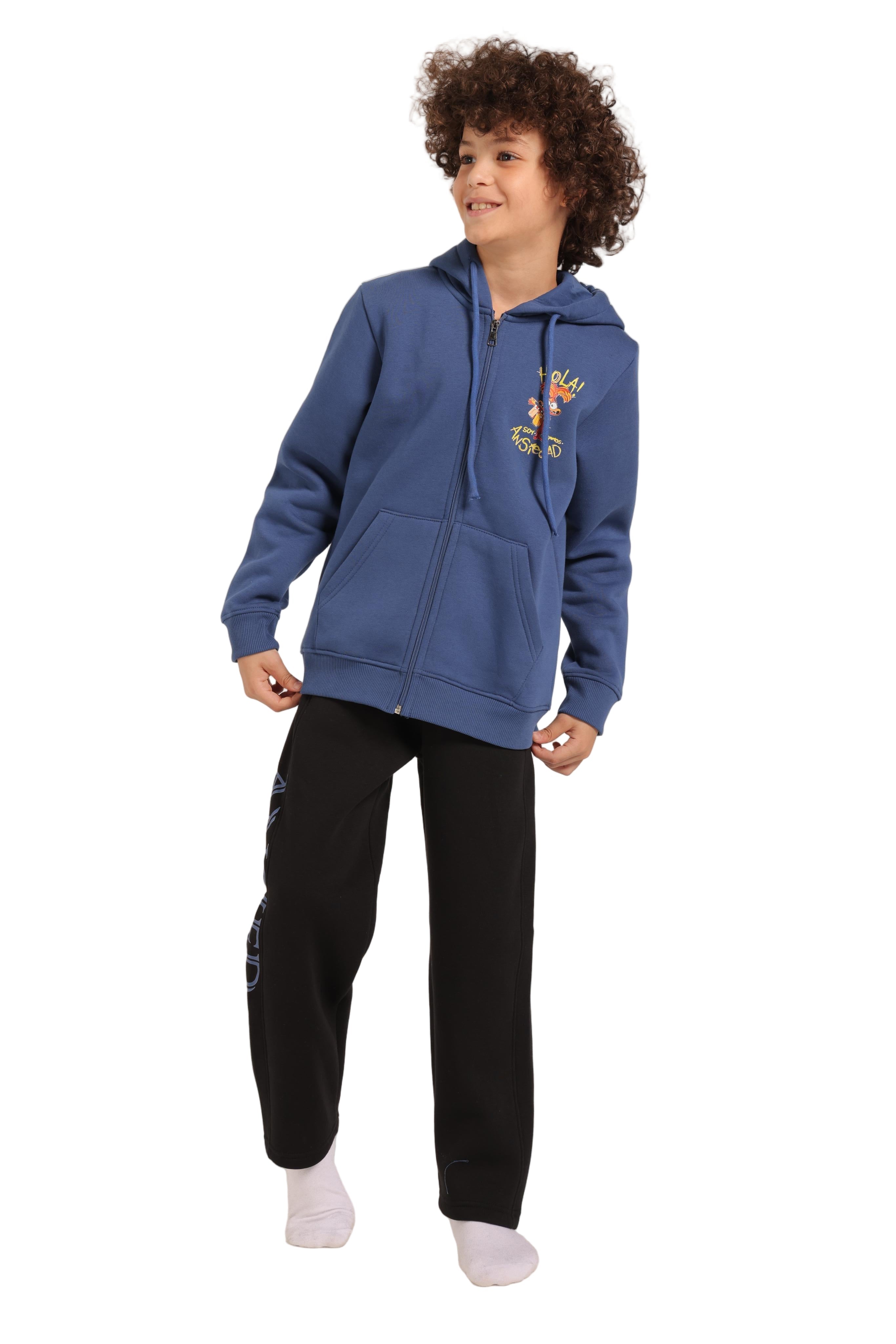 Boy's Zipped Hoodie and Pants Set - Cozy Winter Loungewear