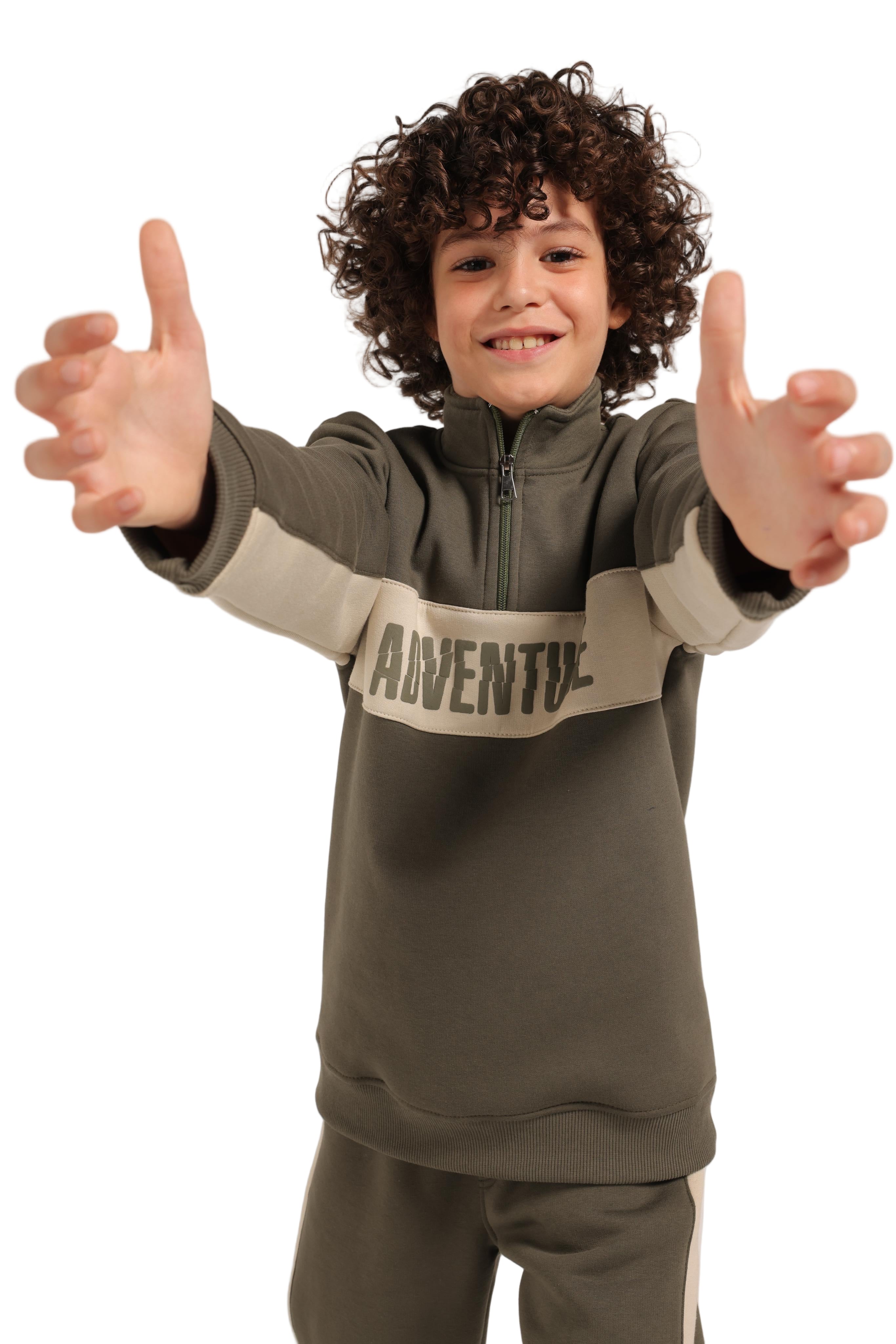 Trendy Boy's Graffiti Sweatshirt & Jogger Set - Olive