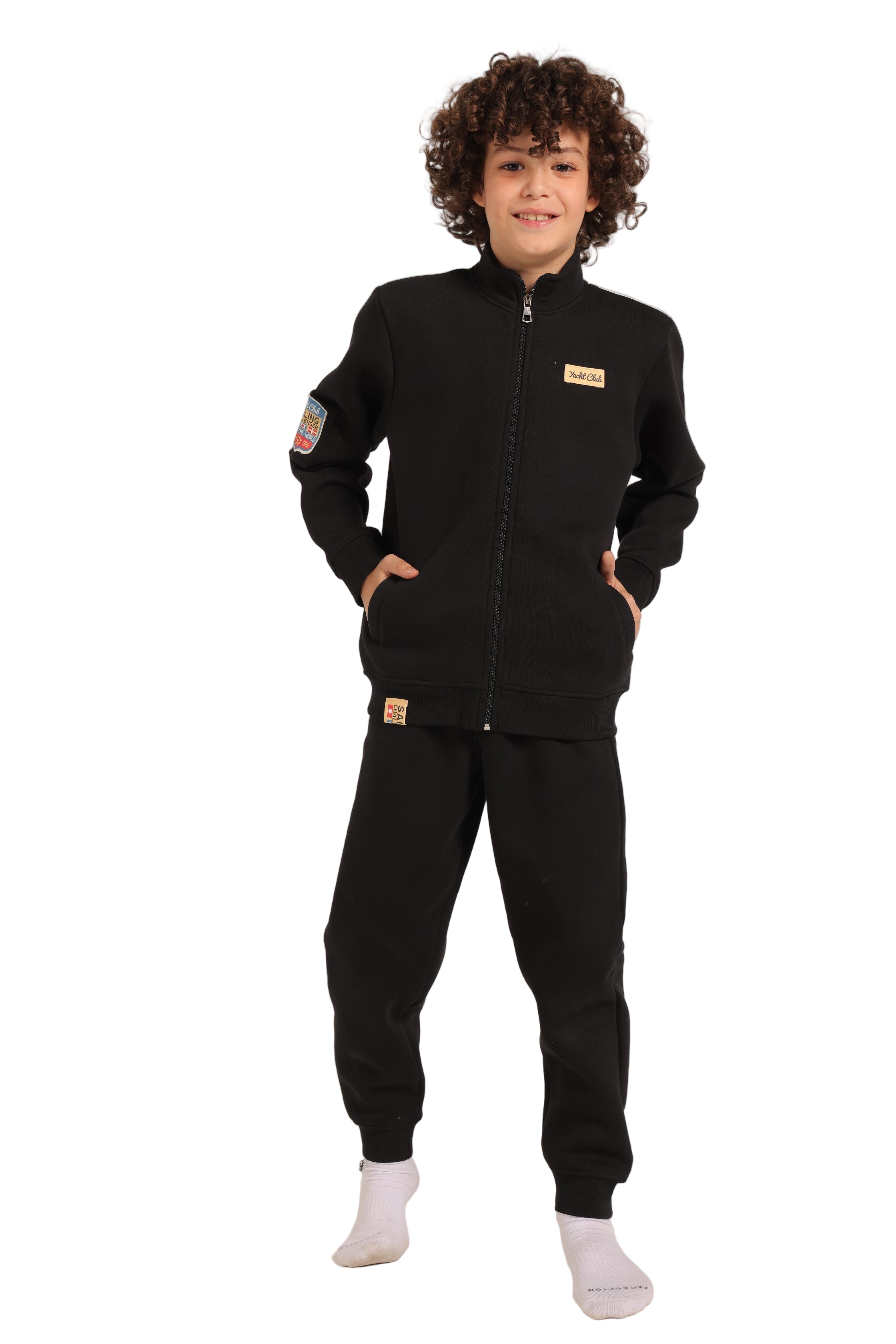 Boy’s Black Milton Tracksuit – Cozy Winter Set with Zipper Jacket & Jogger Pants