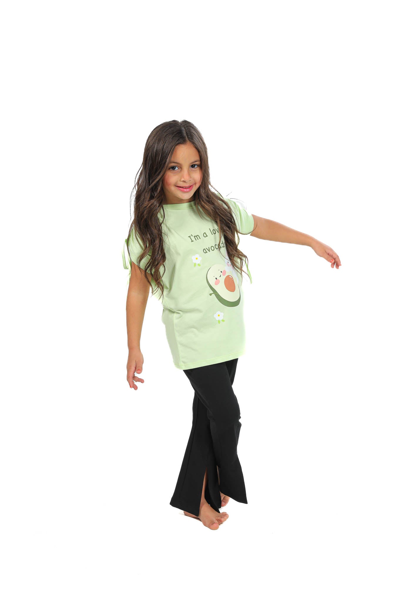 Girls' Avocado Graphic Tee and Black Flared Pants Set