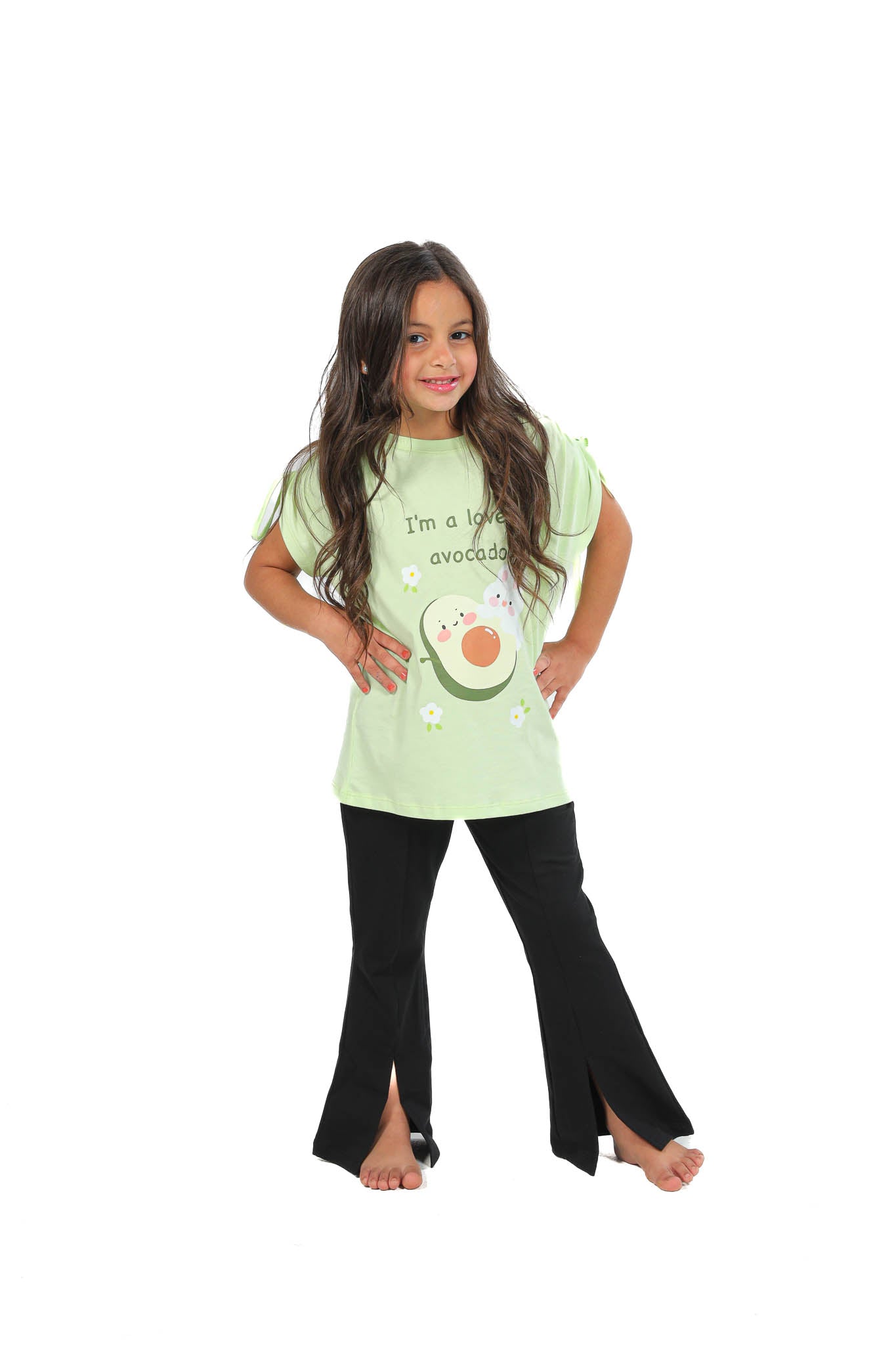 Girls' Avocado Graphic Tee and Black Flared Pants Set