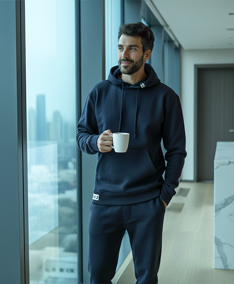 Red Cotton Hoodie -Navy