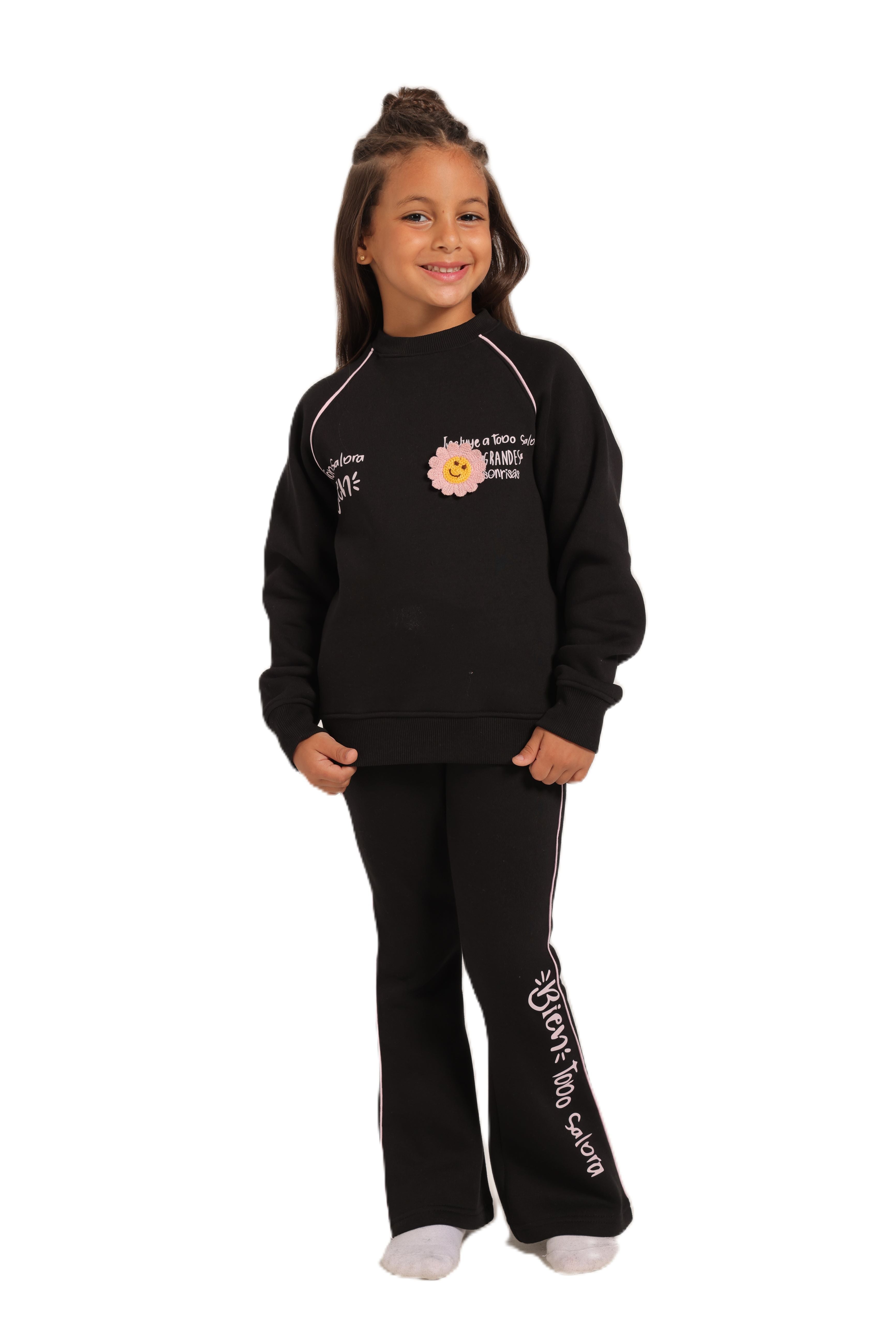 Girls' Winter Pajama Set With Charleston Sweatpants - Black