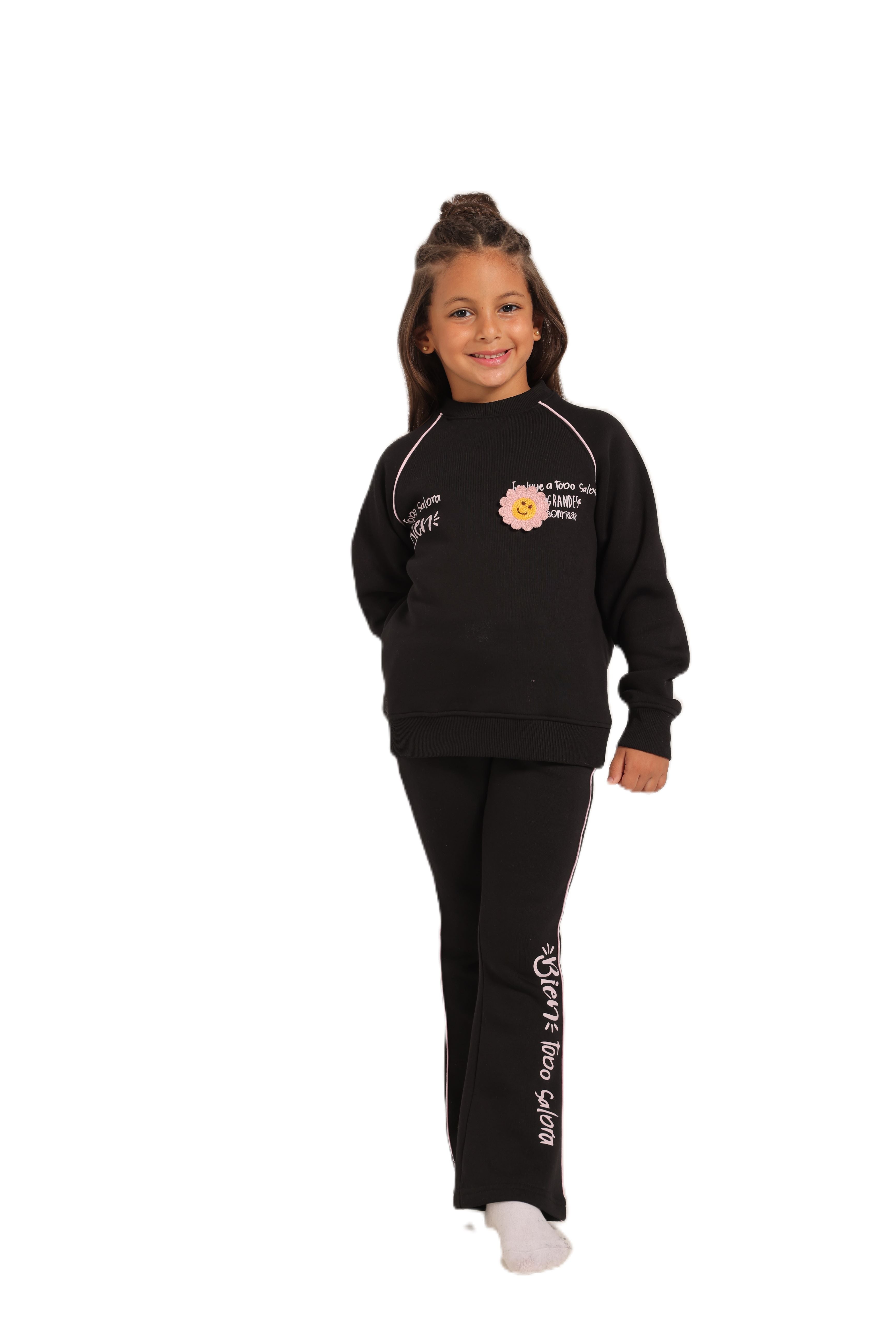 Girls' Winter Pajama Set With Charleston Sweatpants - Black