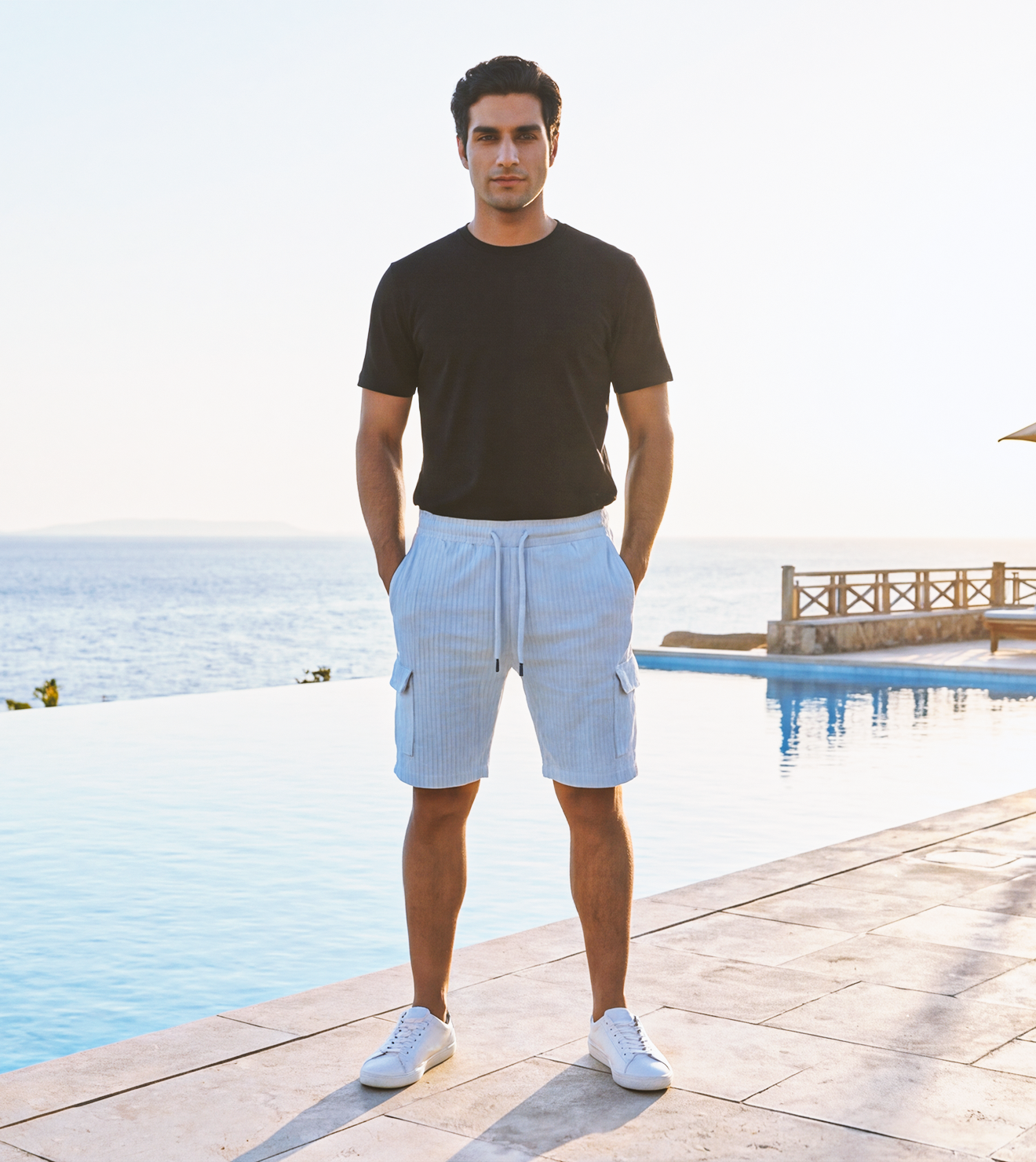 Men Ribbed Cargo Style Shorts