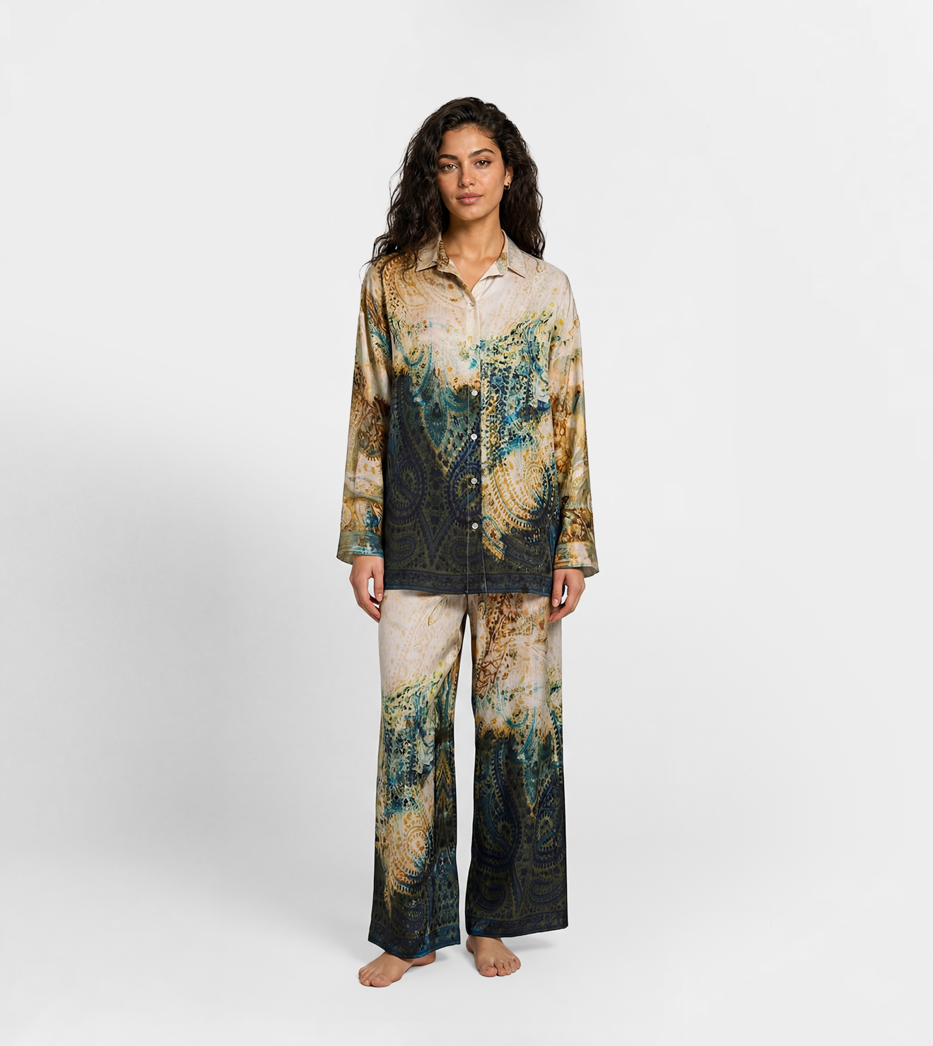Women Button-Up Shirt & Wide Leg Pants Set