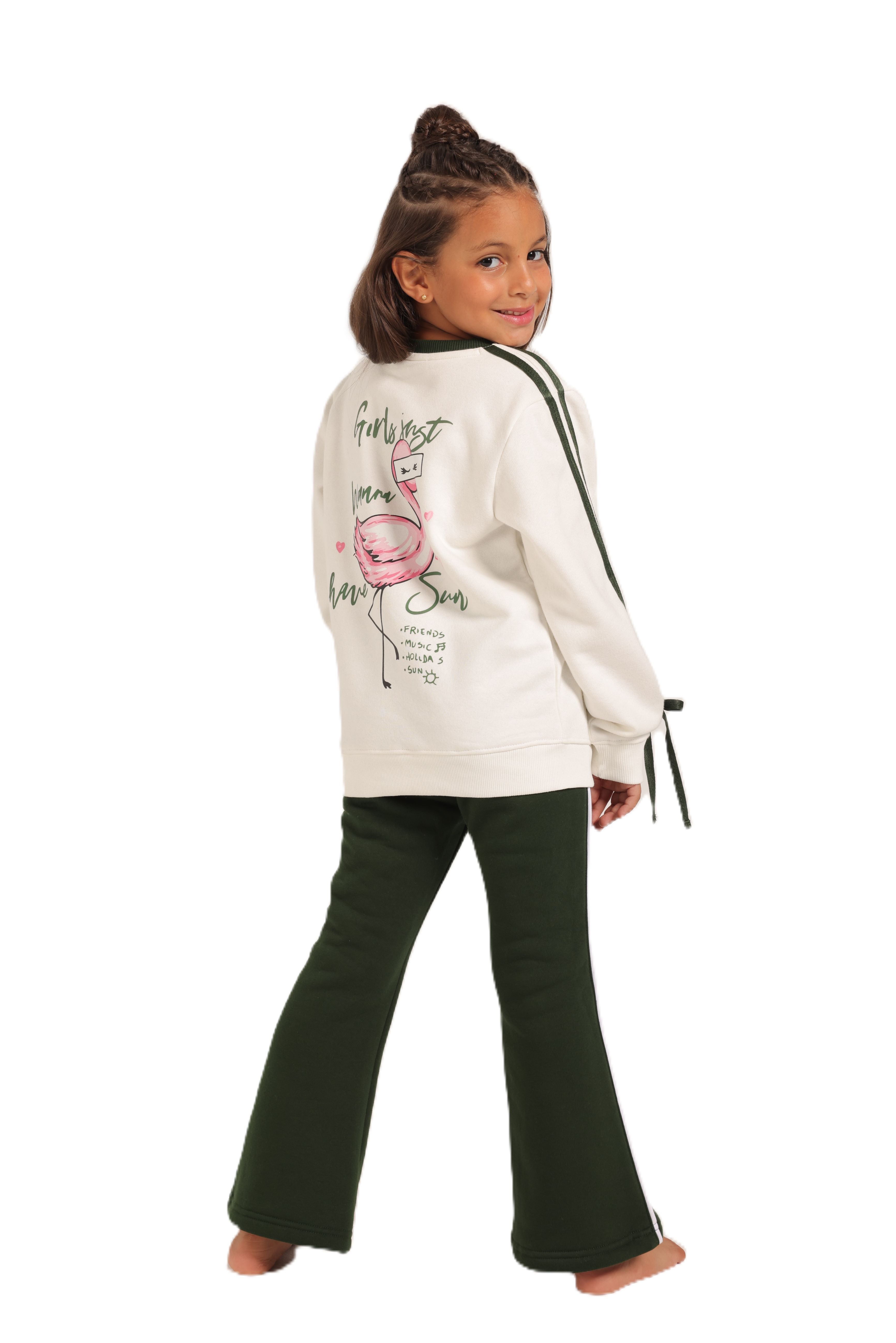 Girls' Winter Pajama Set With Charleston Sweatpants - White