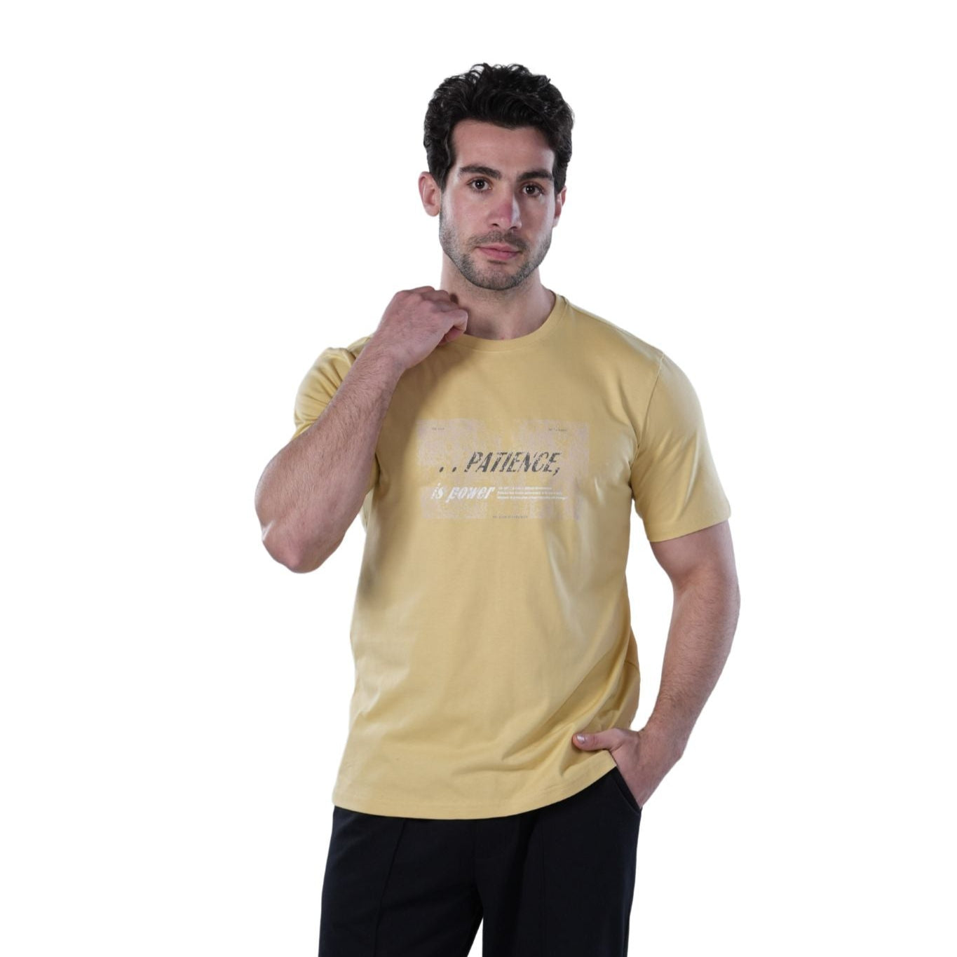 Men's Yellow Graphic T-Shirt – "Patience is Power" Print