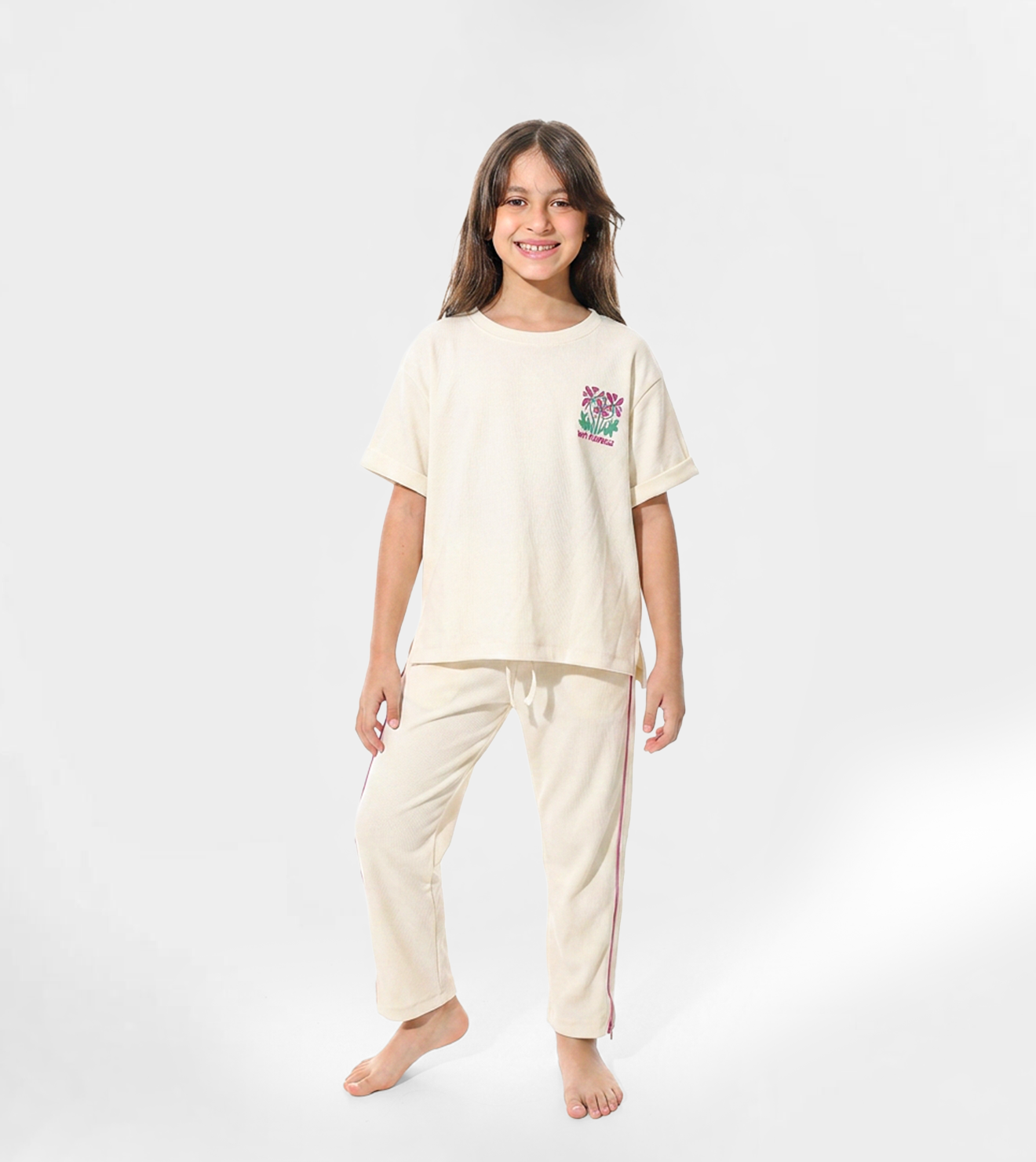 Girls’ Off-White Jacquard Pants Set