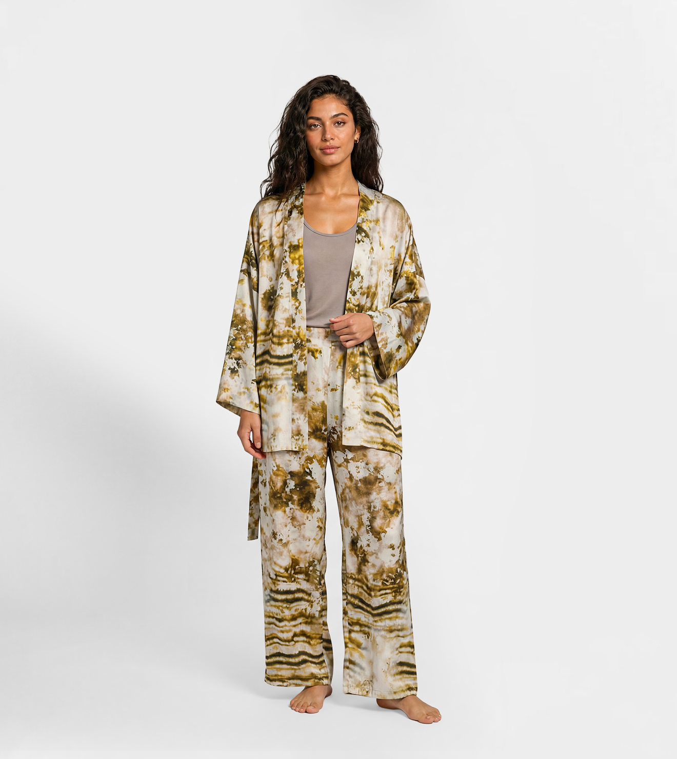 Women Kimono Cardigan & Wide Leg Pants Lounge Set