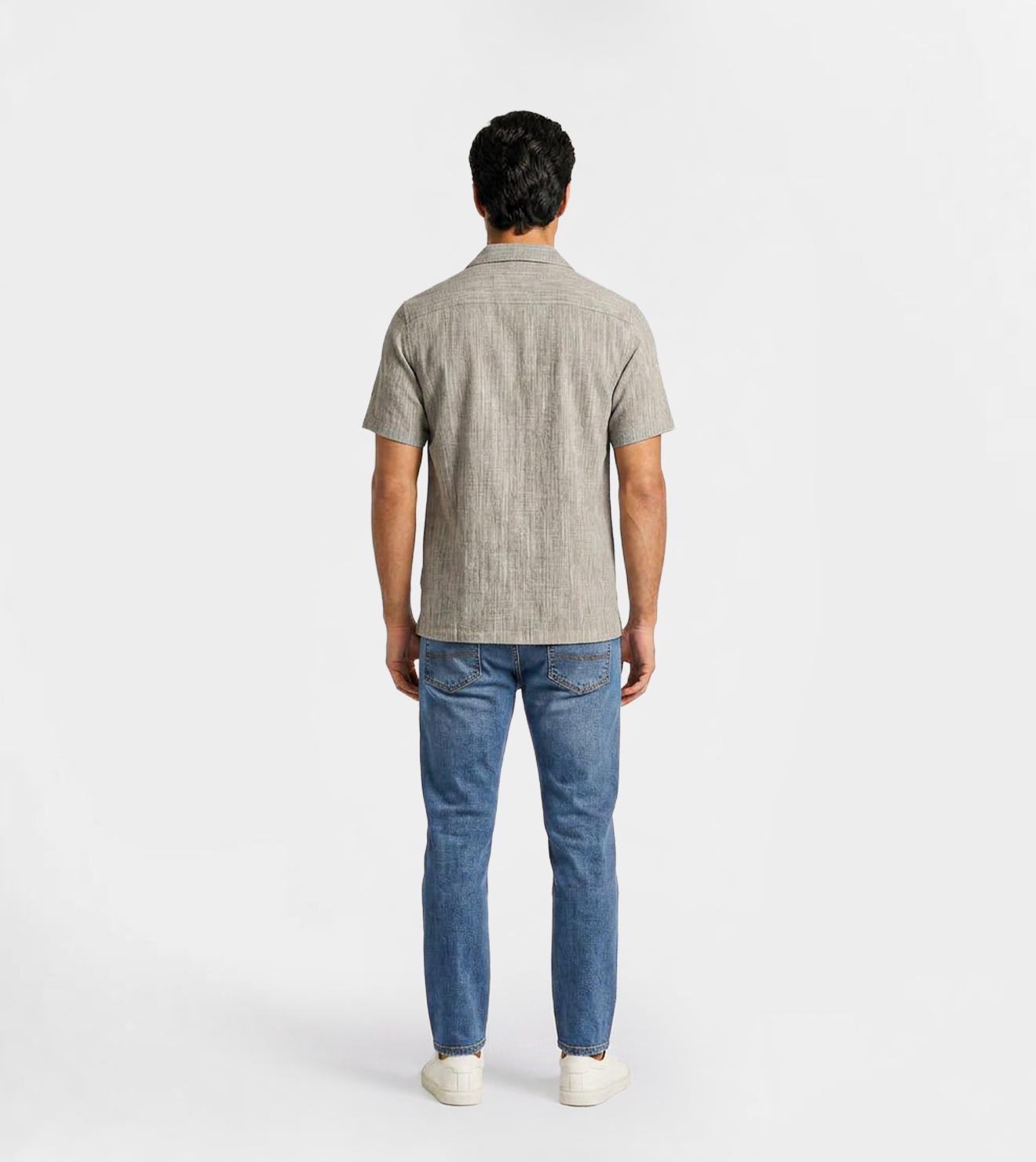 Men Linen Shirt | Short-Sleeve Camp Collar in Charcoal Grey