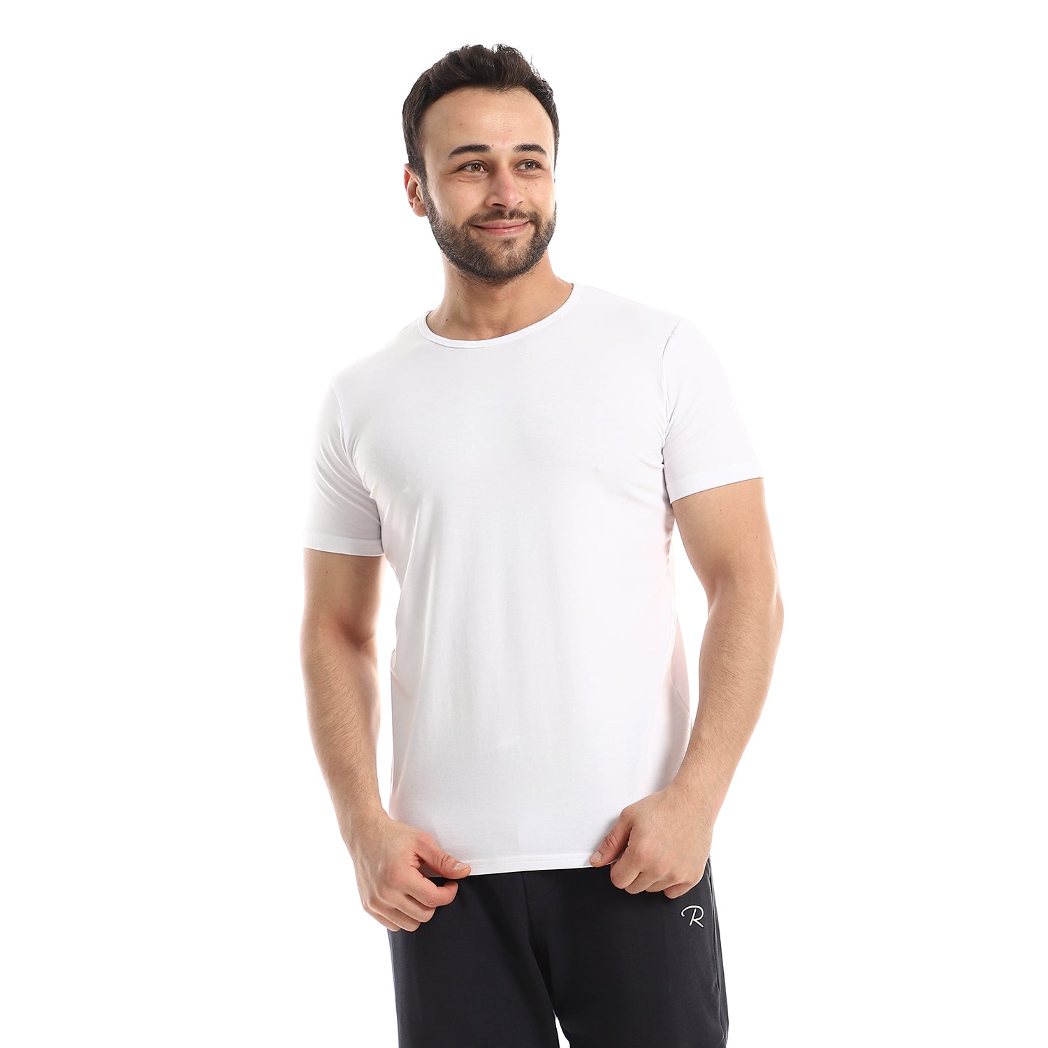 Short Sleeve Undershirt For Men Round Neck - White