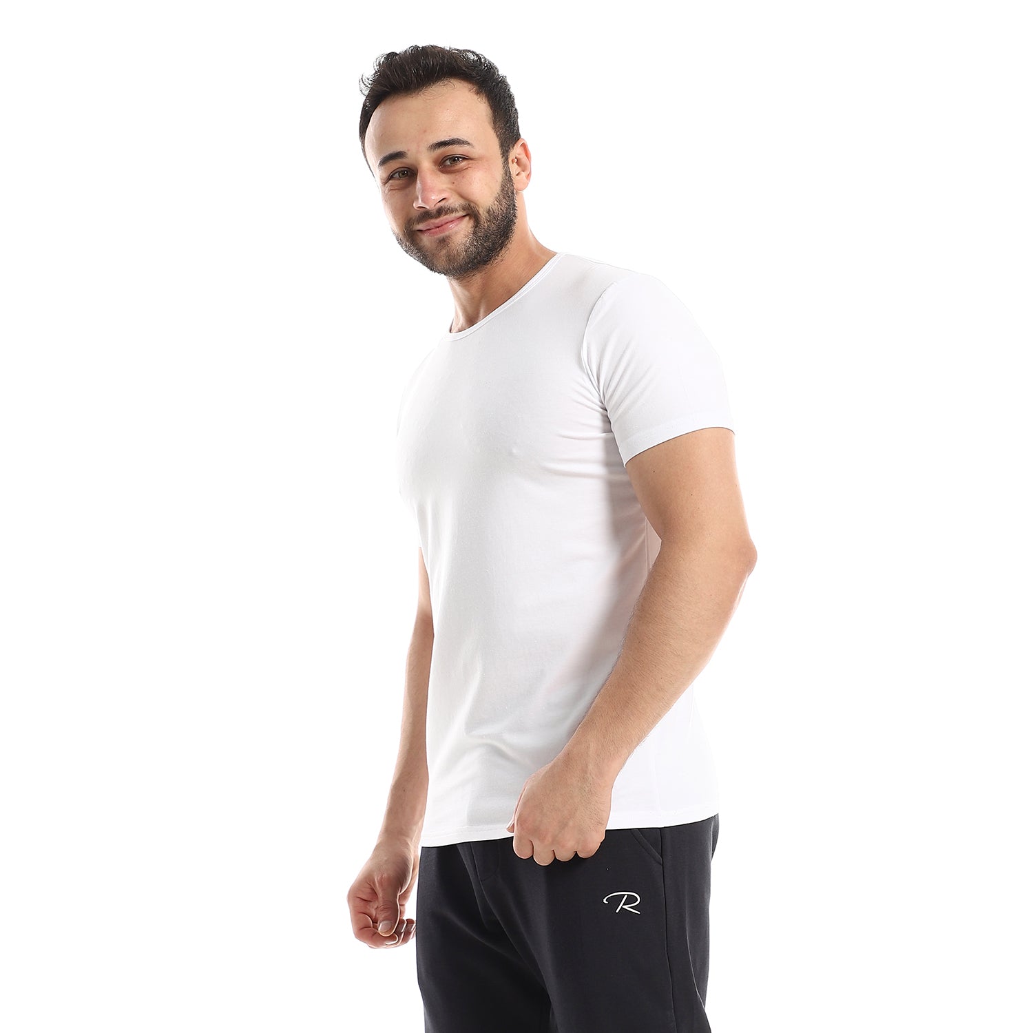 Short Sleeve Undershirt For Men Round Neck - White