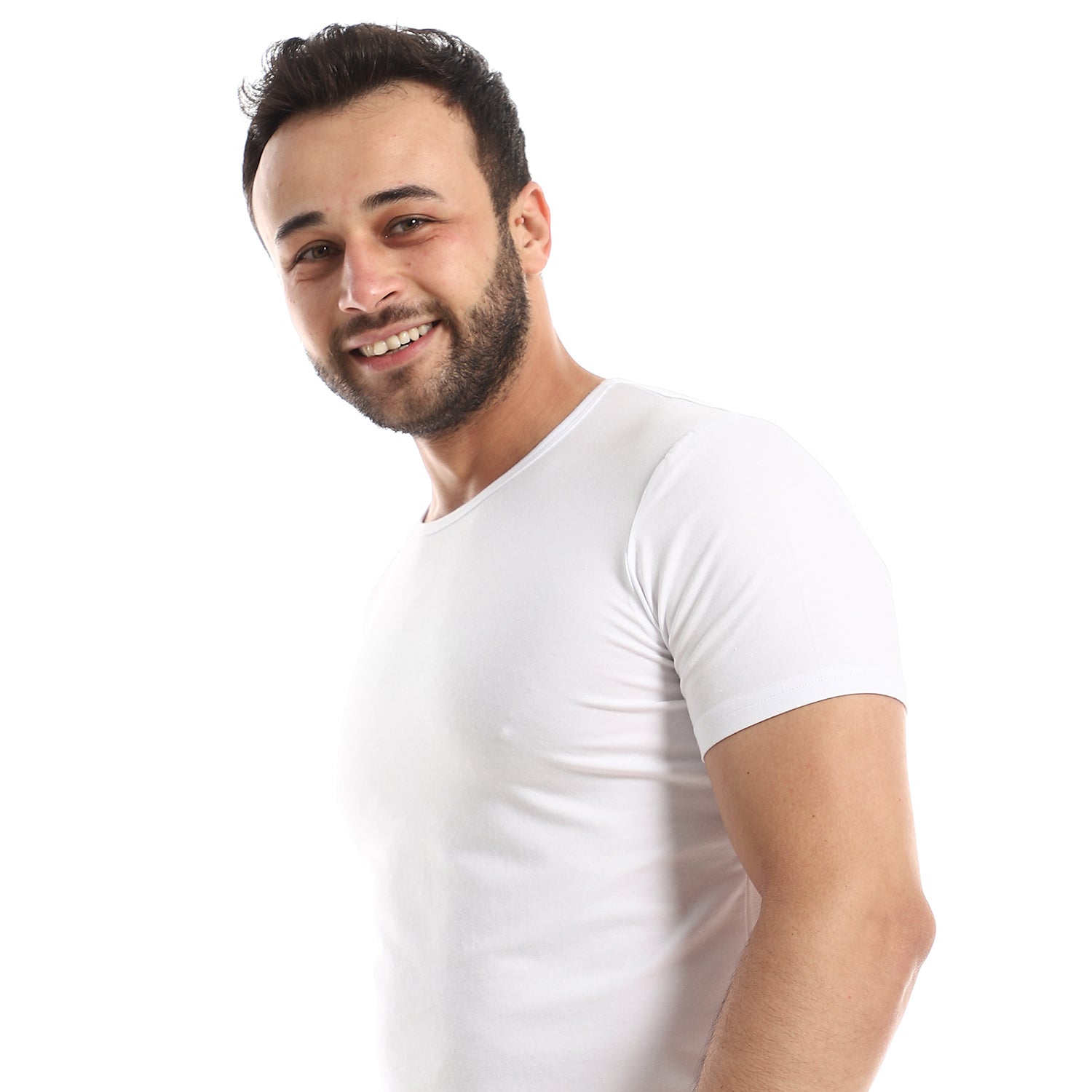 Short Sleeve Undershirt For Men Round Neck - White