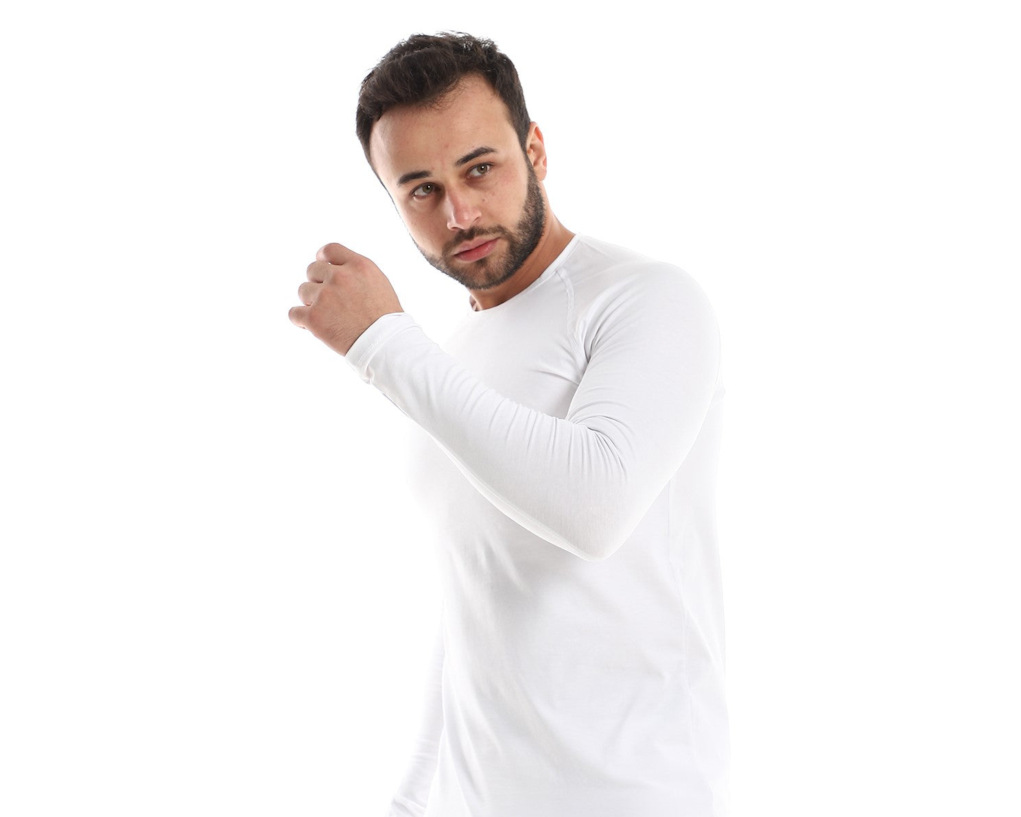 قميص داخلي رجالي من القطن باللون الأحمر بأكمام طويلة - أبيض