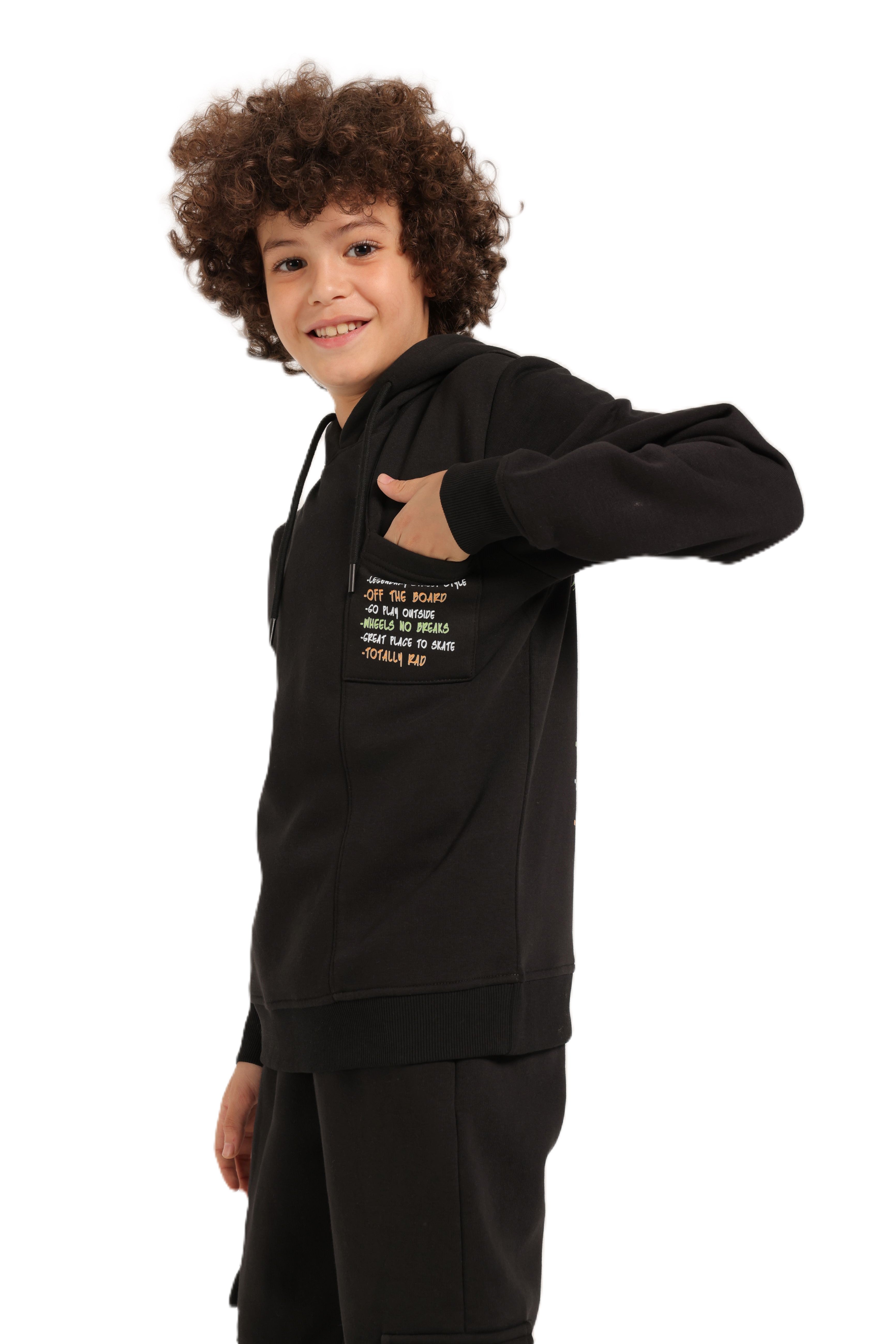 Boys’ Black Hoodie & Cargo Jogger Set – Street Style Comfort