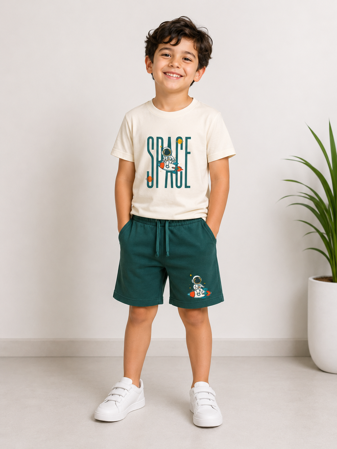 Boys’ Milton Short Pajama Set with Chest Print – Off White