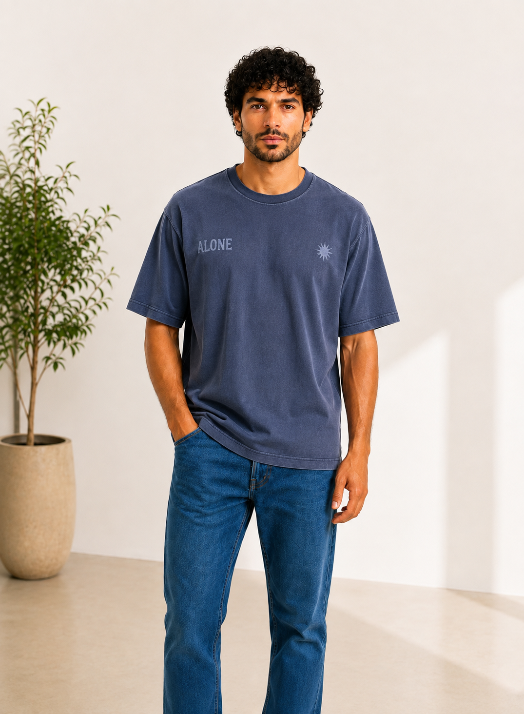 Men "Blue Pixels" Cotton Dark Blue T-Shirt