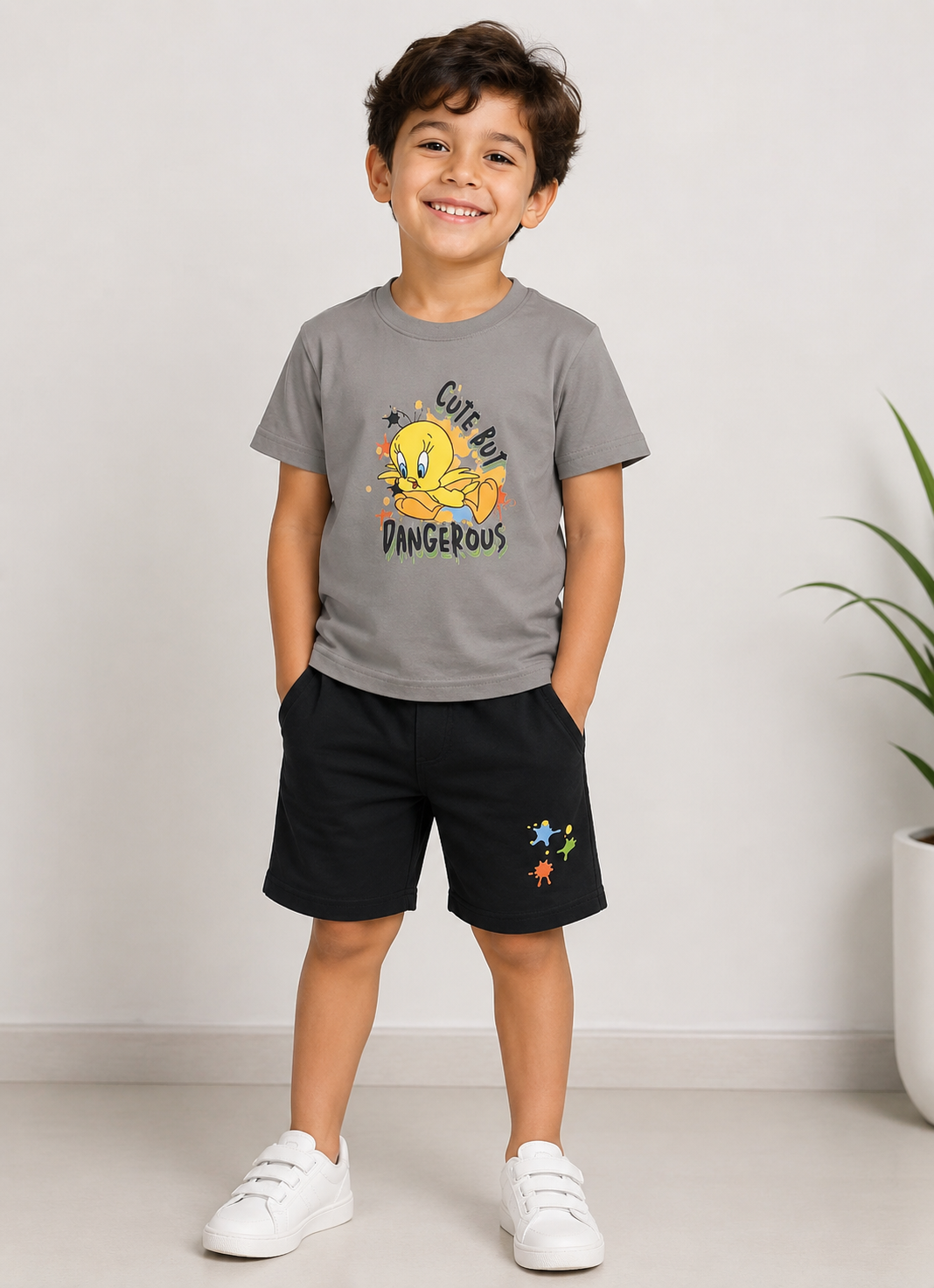 Boys Summer Milton Printed Pajama – Grey & Black
