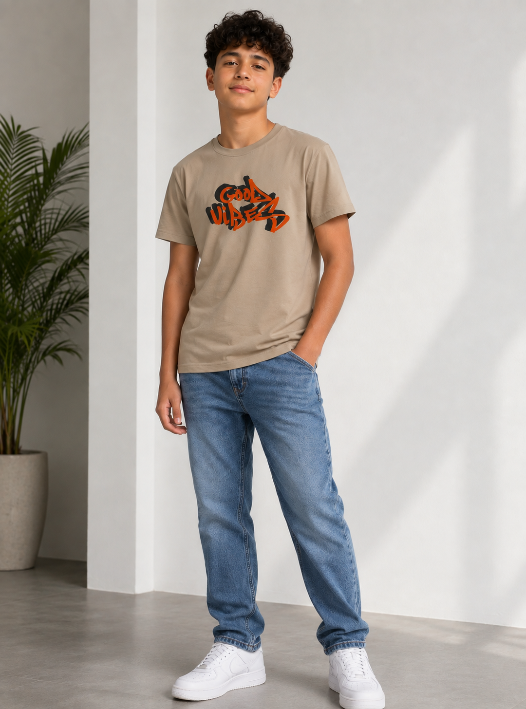 Kids Garmenday Oversized T-Shirt – Beige – Front & Back Print
